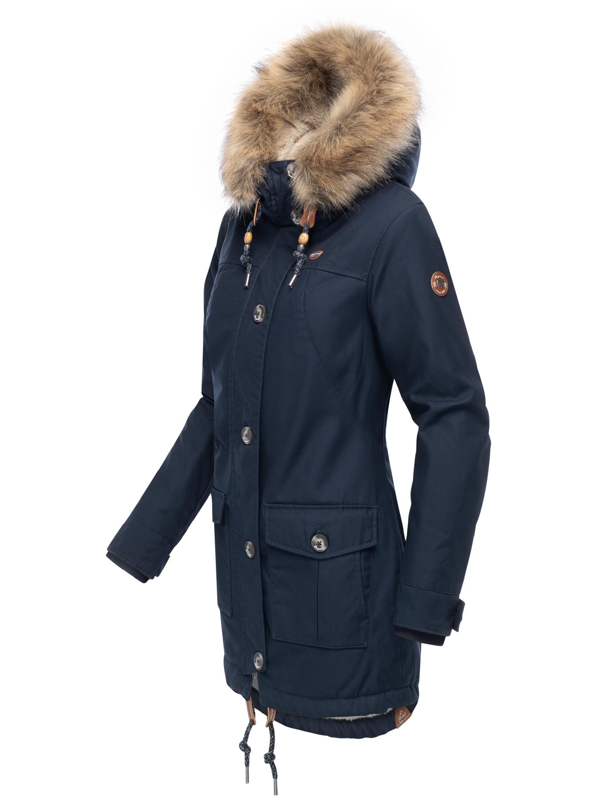 Leicht gefütterte Winterjacke mit Kunstfellkargen und Kapuze "Jane YOUMODO" Navy