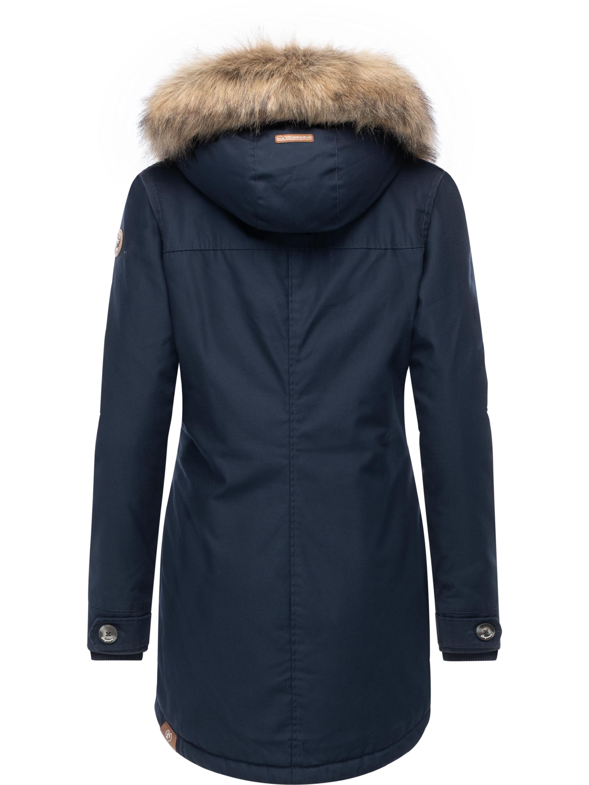 Leicht gefütterte Winterjacke mit Kunstfellkargen und Kapuze "Jane YOUMODO" Navy