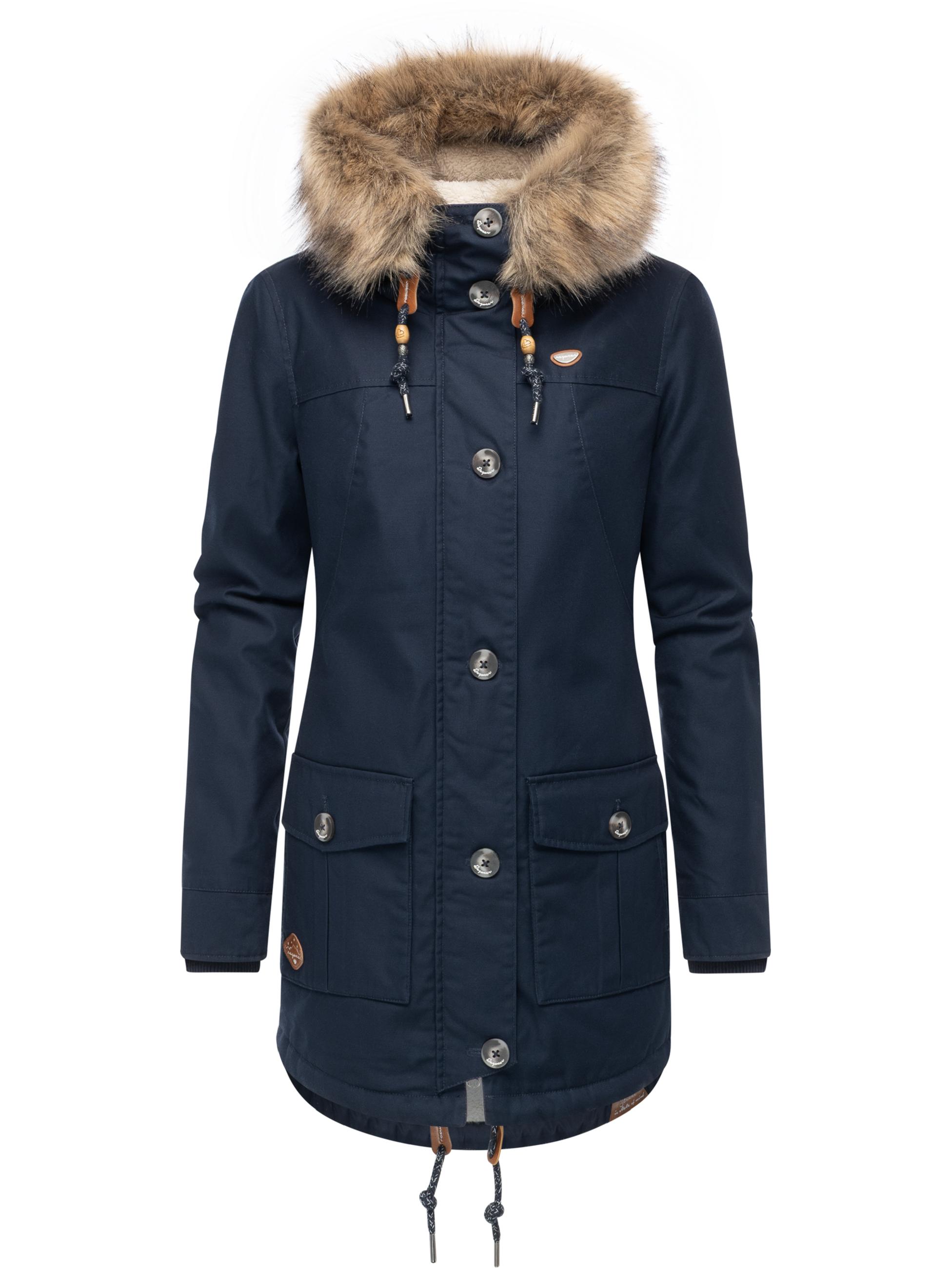 Leicht gefütterte Winterjacke mit Kunstfellkargen und Kapuze "Jane YOUMODO" Navy