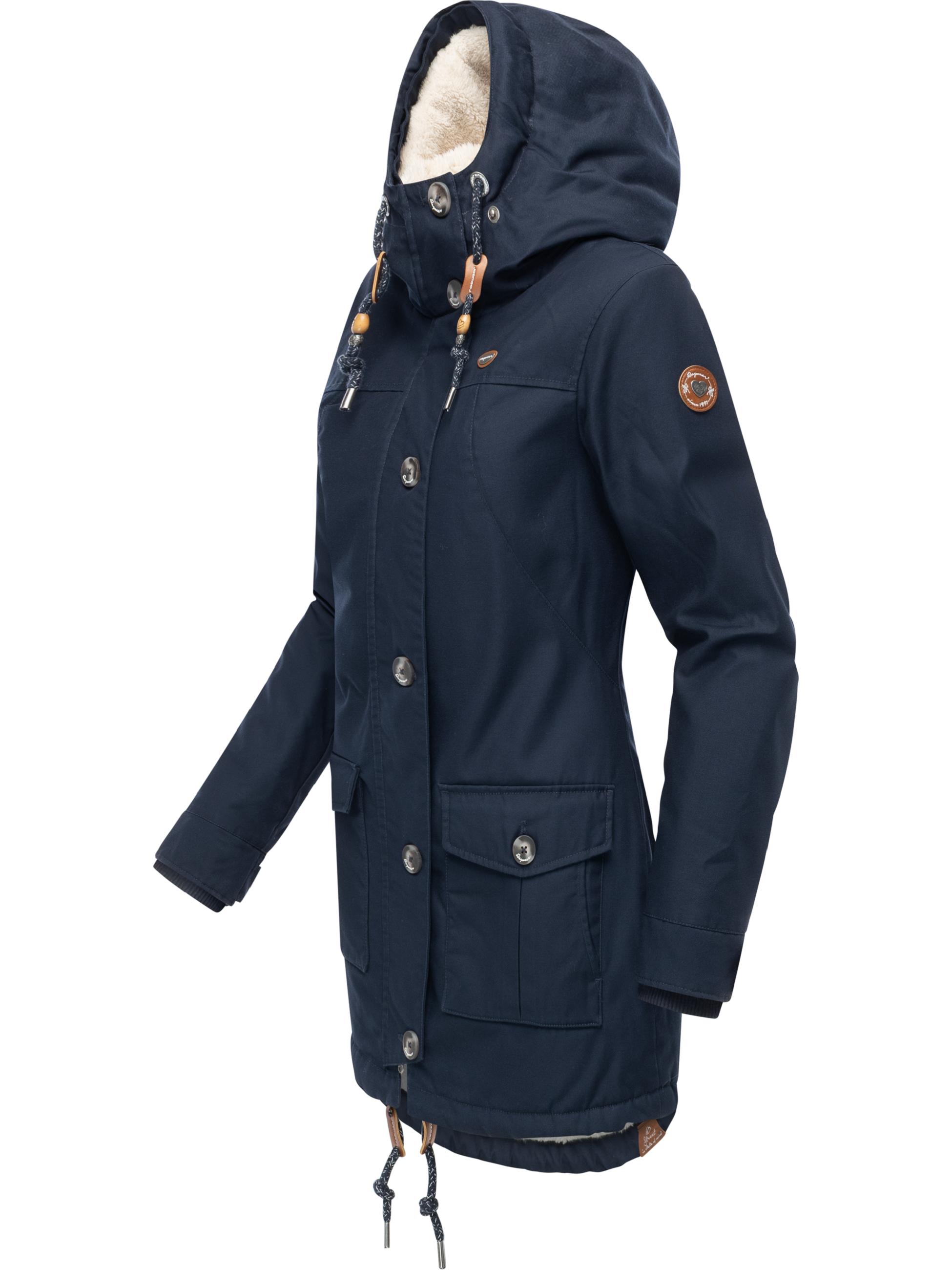 Leicht gefütterte Winterjacke mit Kunstfellkargen und Kapuze "Jane YOUMODO" Navy