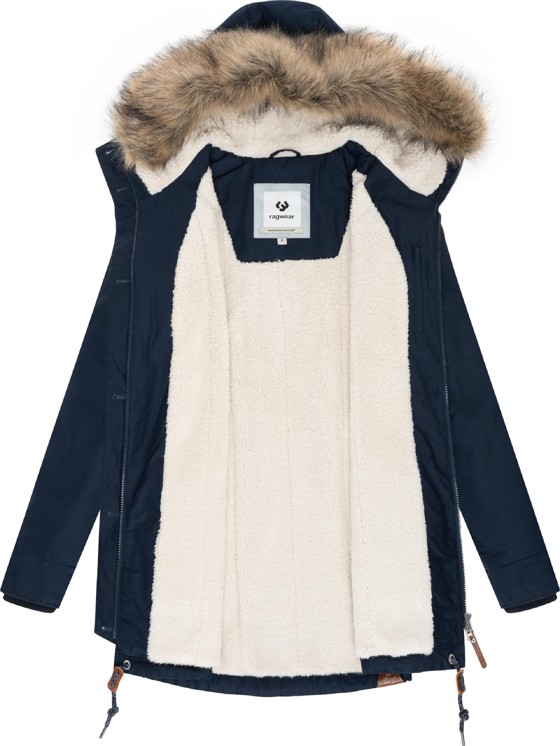 Leicht gefütterte Winterjacke mit Kunstfellkargen und Kapuze "Jane YOUMODO" Navy