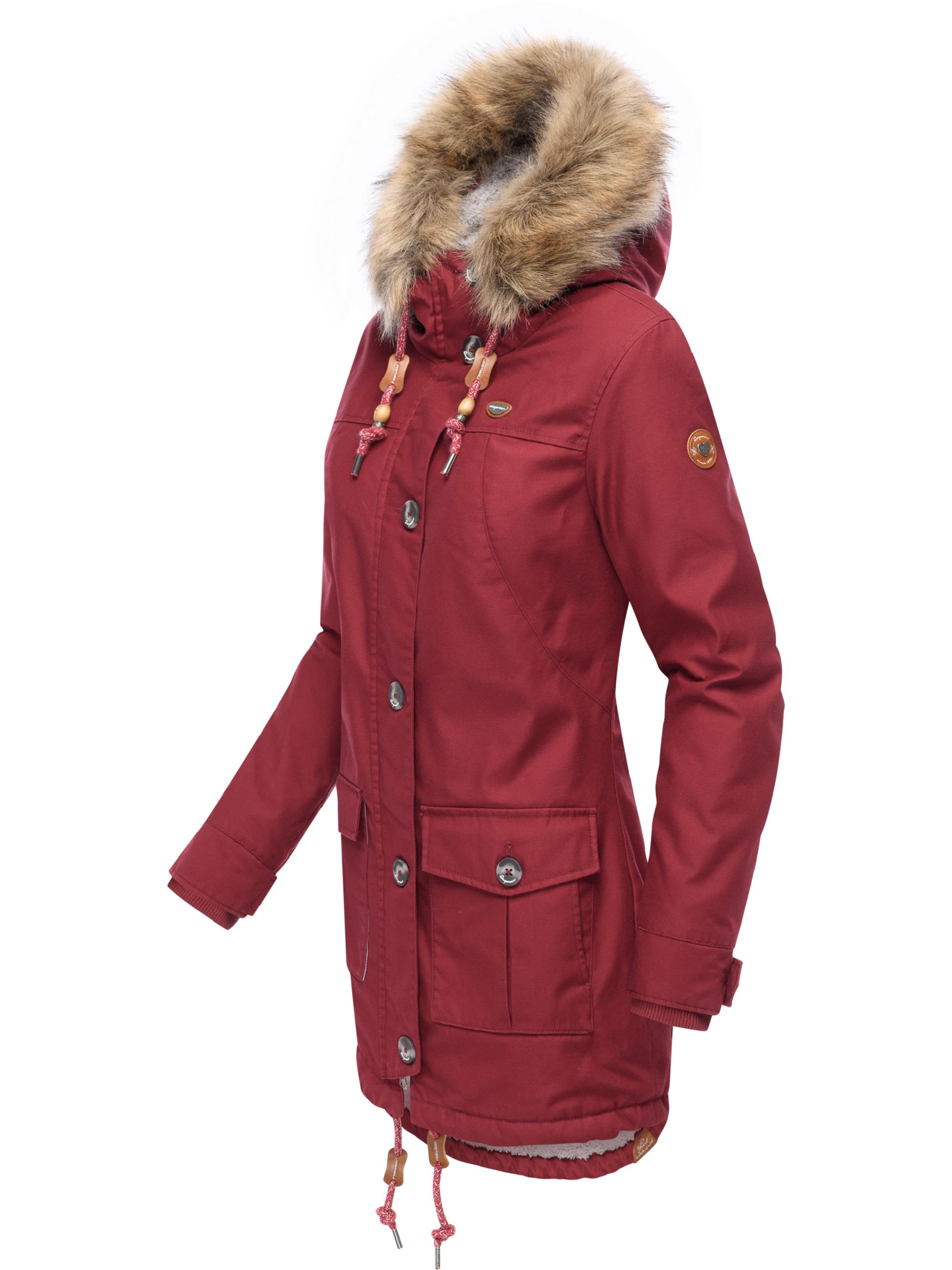 Leicht gefütterte Winterjacke mit Kunstfellkargen und Kapuze "Jane YOUMODO" Wine Red