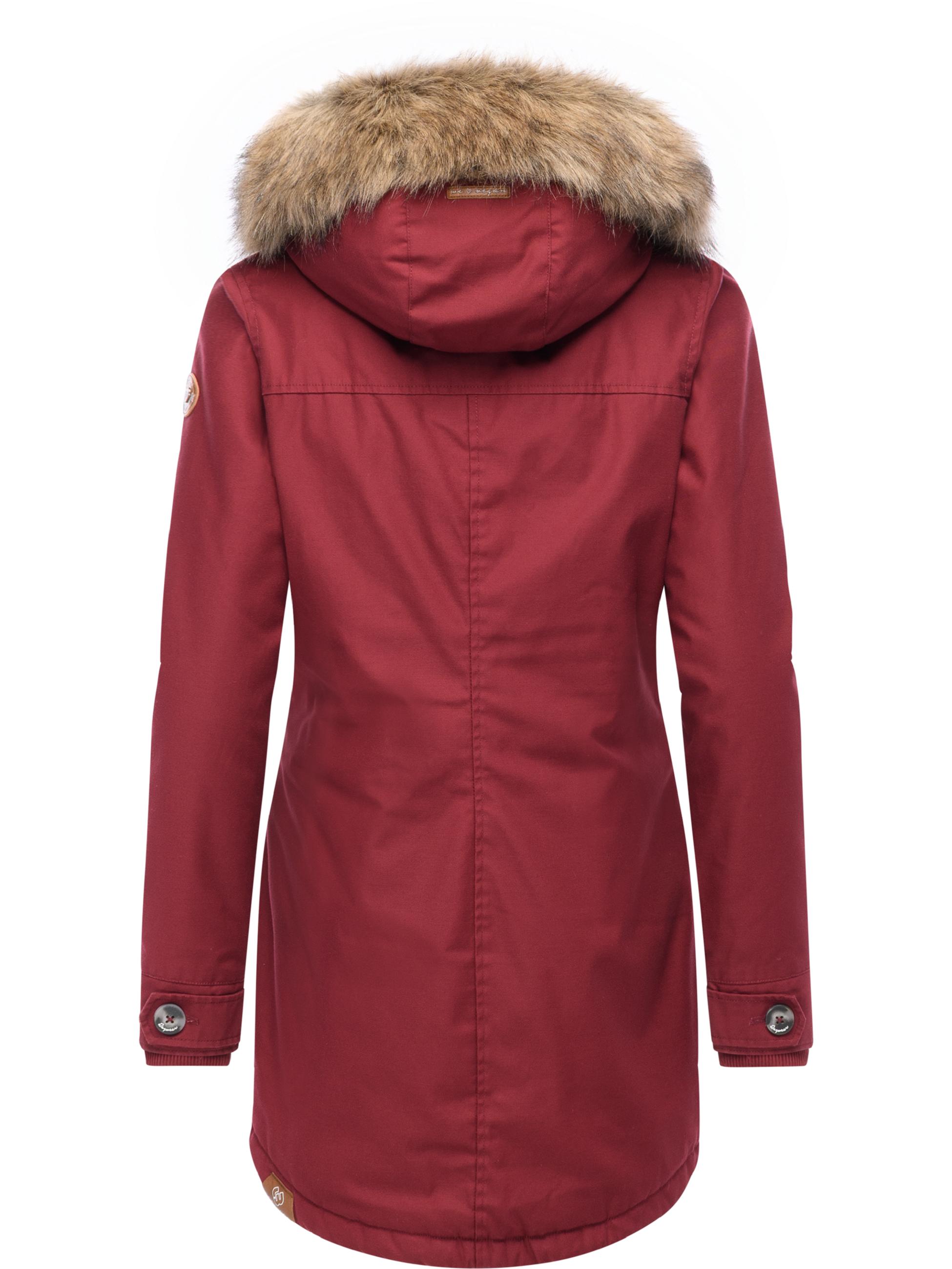 Leicht gefütterte Winterjacke mit Kunstfellkargen und Kapuze "Jane YOUMODO" Wine Red