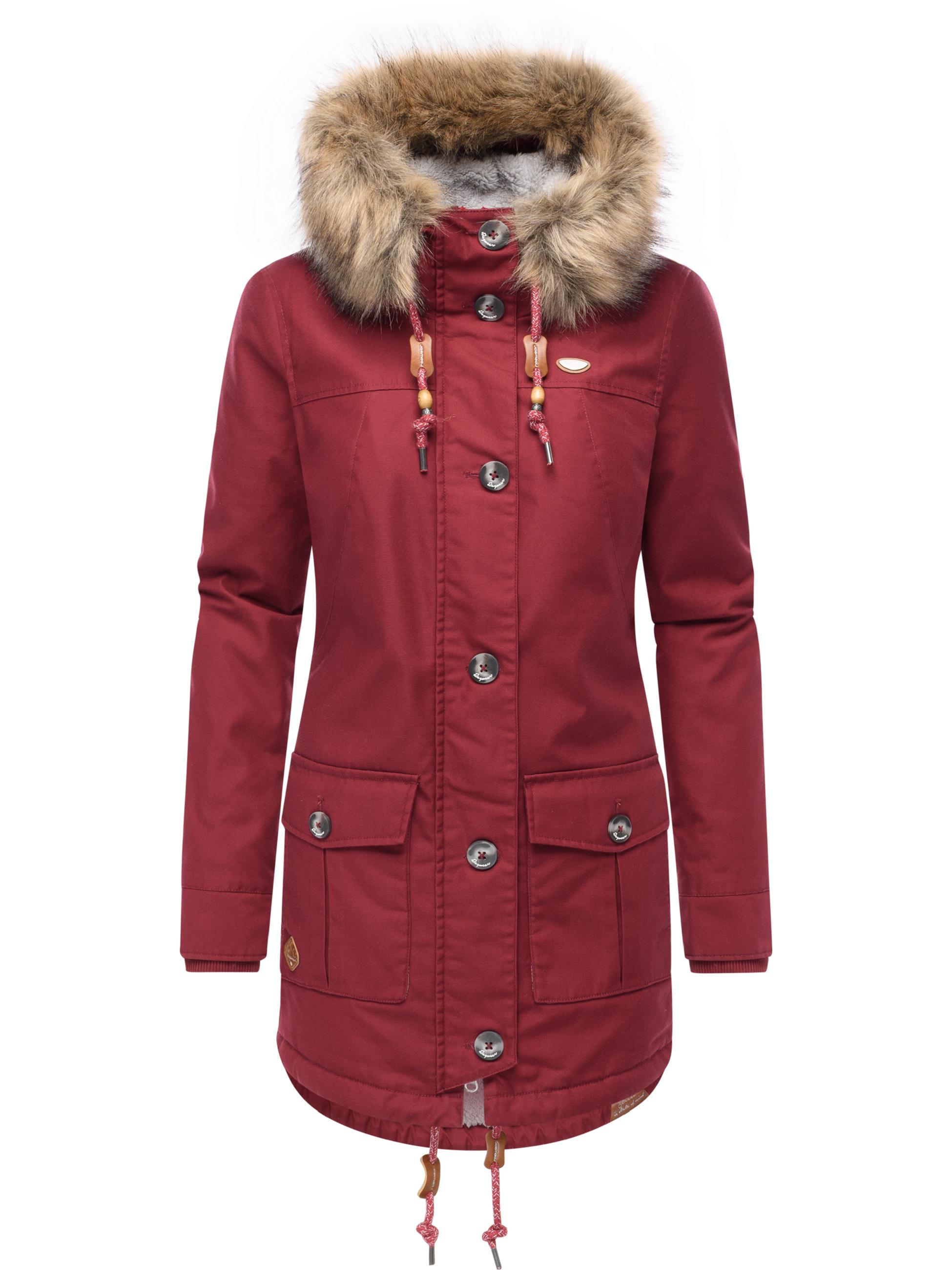 Leicht gefütterte Winterjacke mit Kunstfellkargen und Kapuze "Jane YOUMODO" Wine Red
