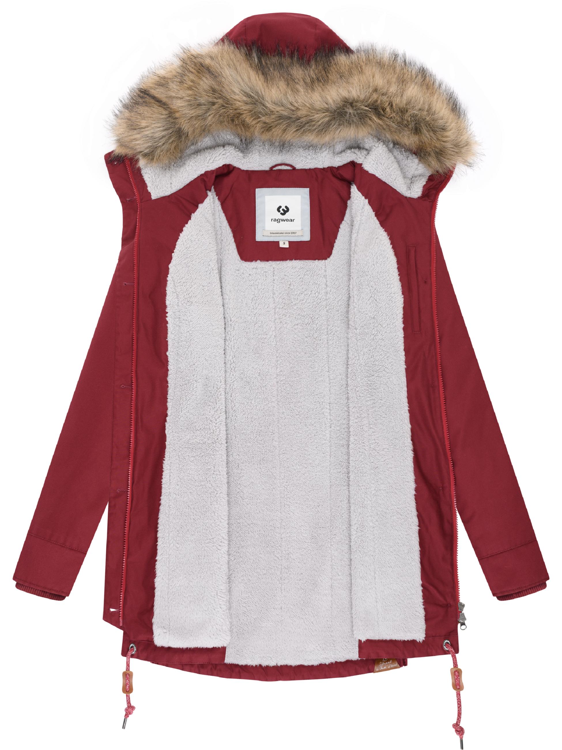Leicht gefütterte Winterjacke mit Kunstfellkargen und Kapuze "Jane YOUMODO" Wine Red