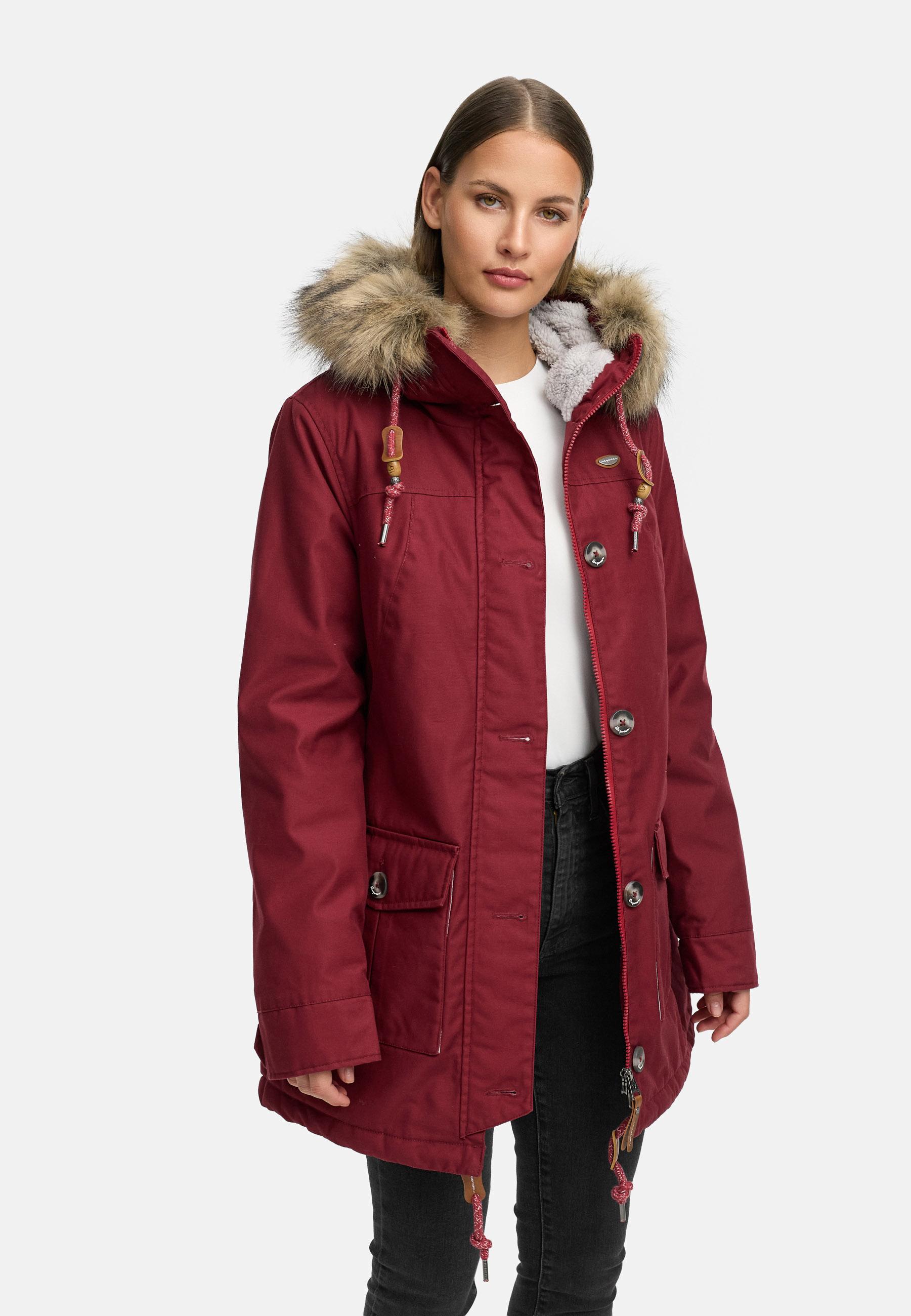 Leicht gefütterte Winterjacke mit Kunstfellkragen und Kapuze "Jane YOUMODO" Wine Red
