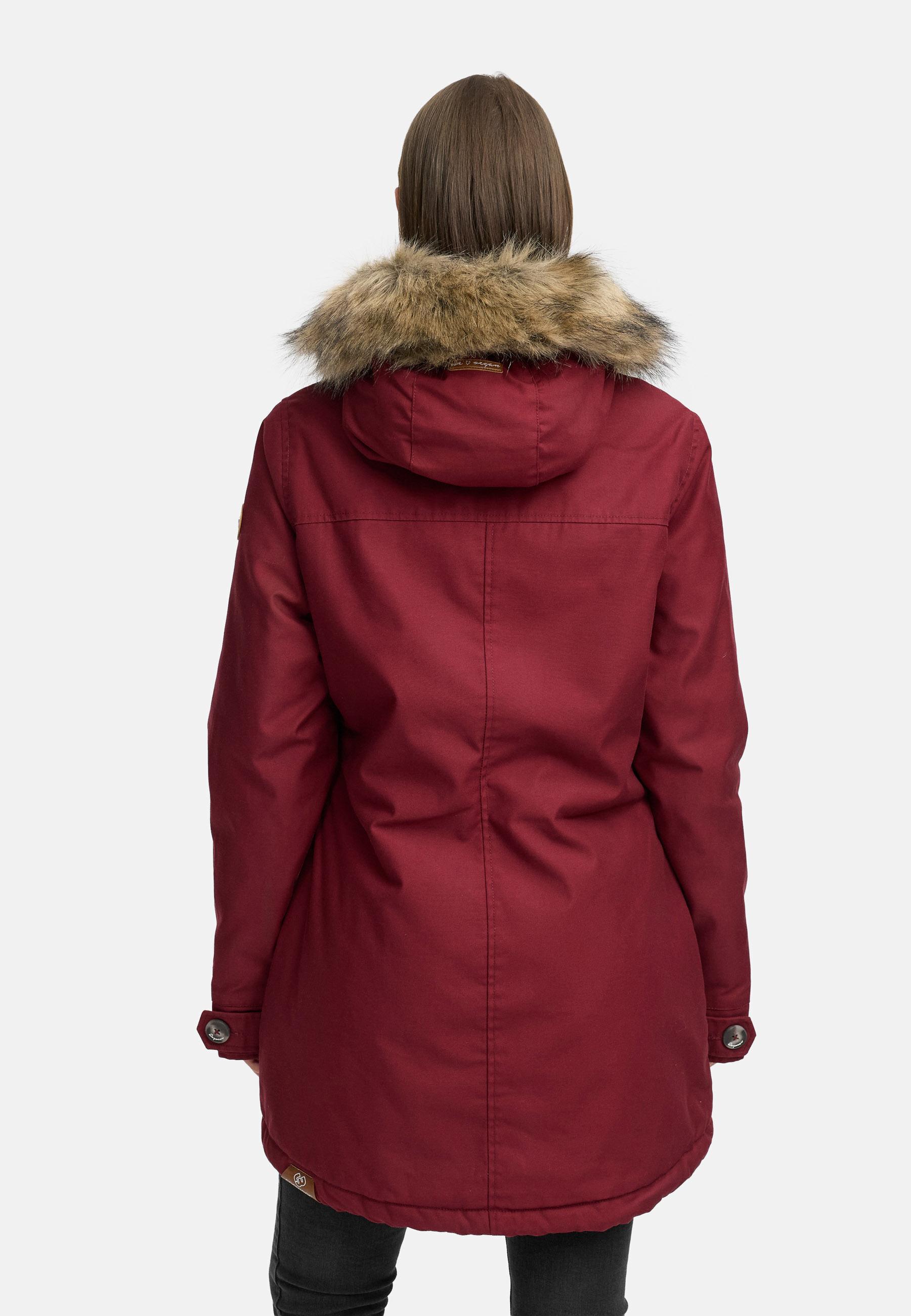 Leicht gefütterte Winterjacke mit Kunstfellkragen und Kapuze "Jane YOUMODO" Wine Red