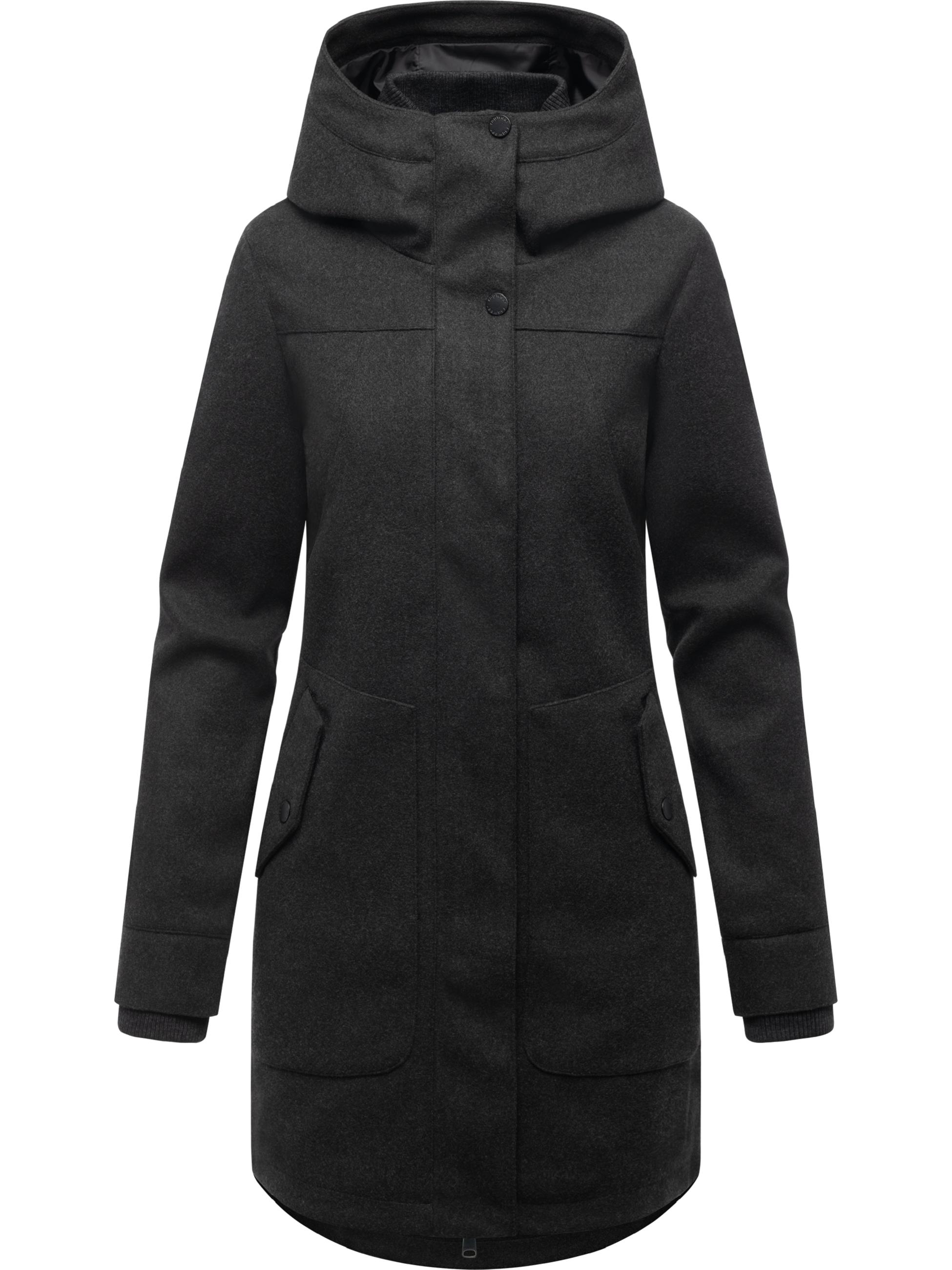 Mantel in Woll-Optik mit Kapuze "Janesha Coat" Dark Grey