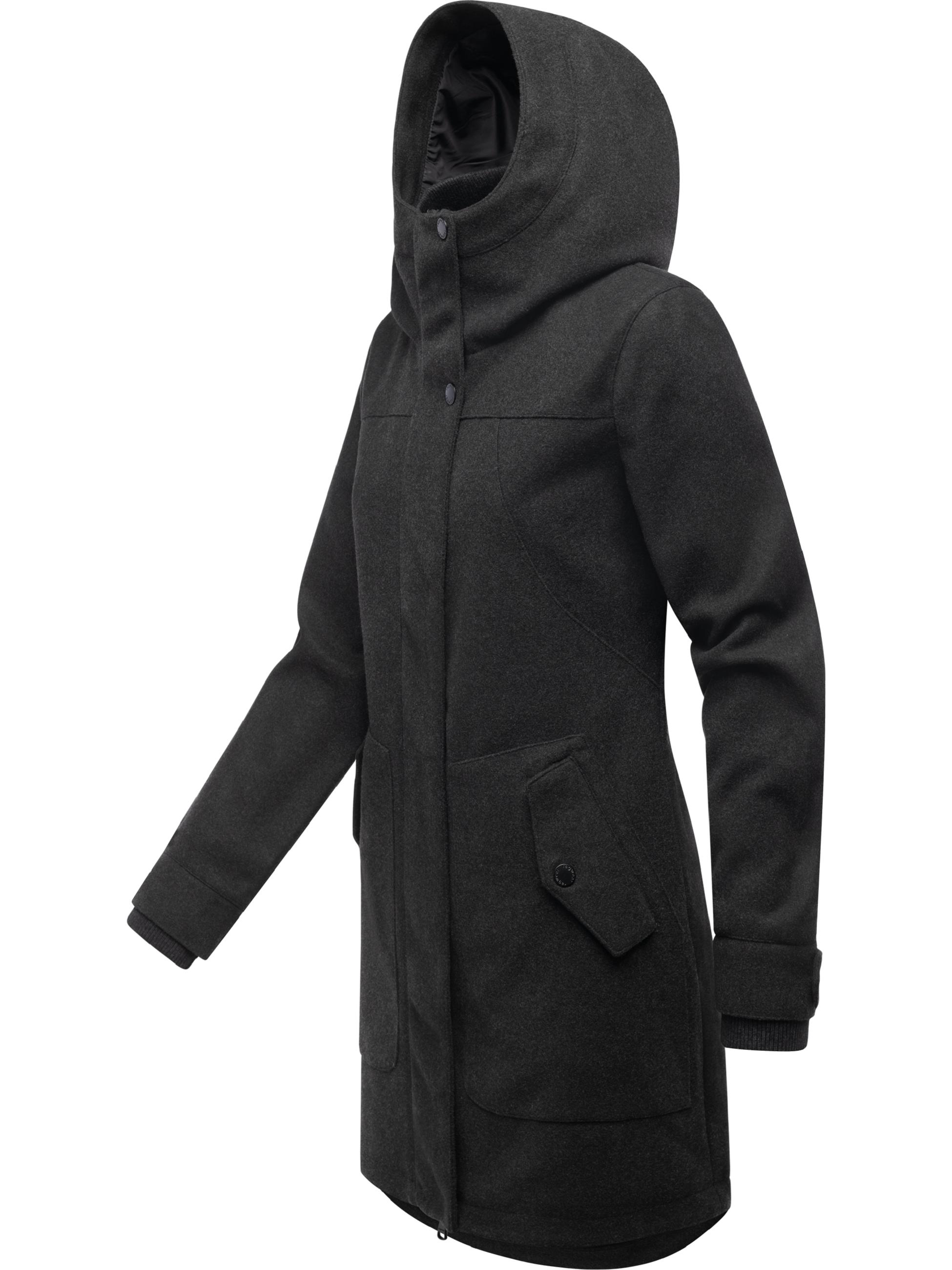 Mantel in Woll-Optik mit Kapuze "Janesha Coat" Dark Grey