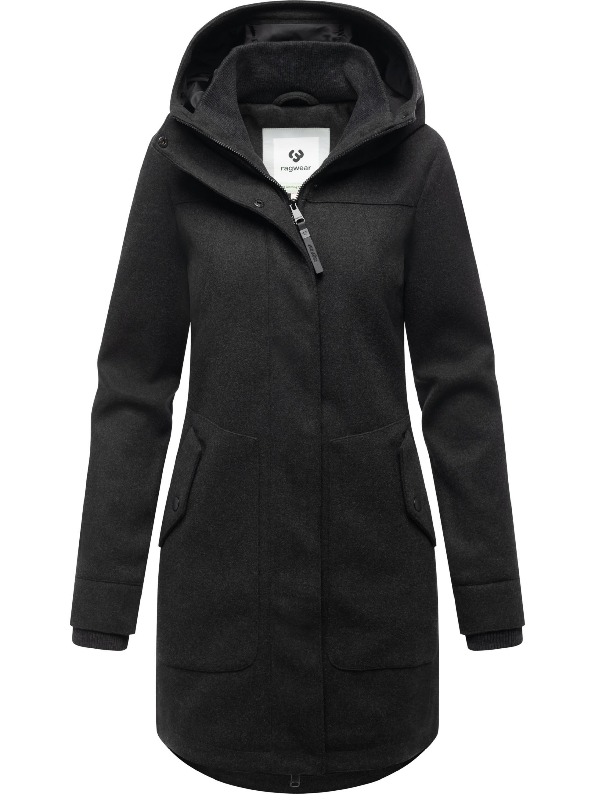 Mantel in Woll-Optik mit Kapuze "Janesha Coat" Dark Grey