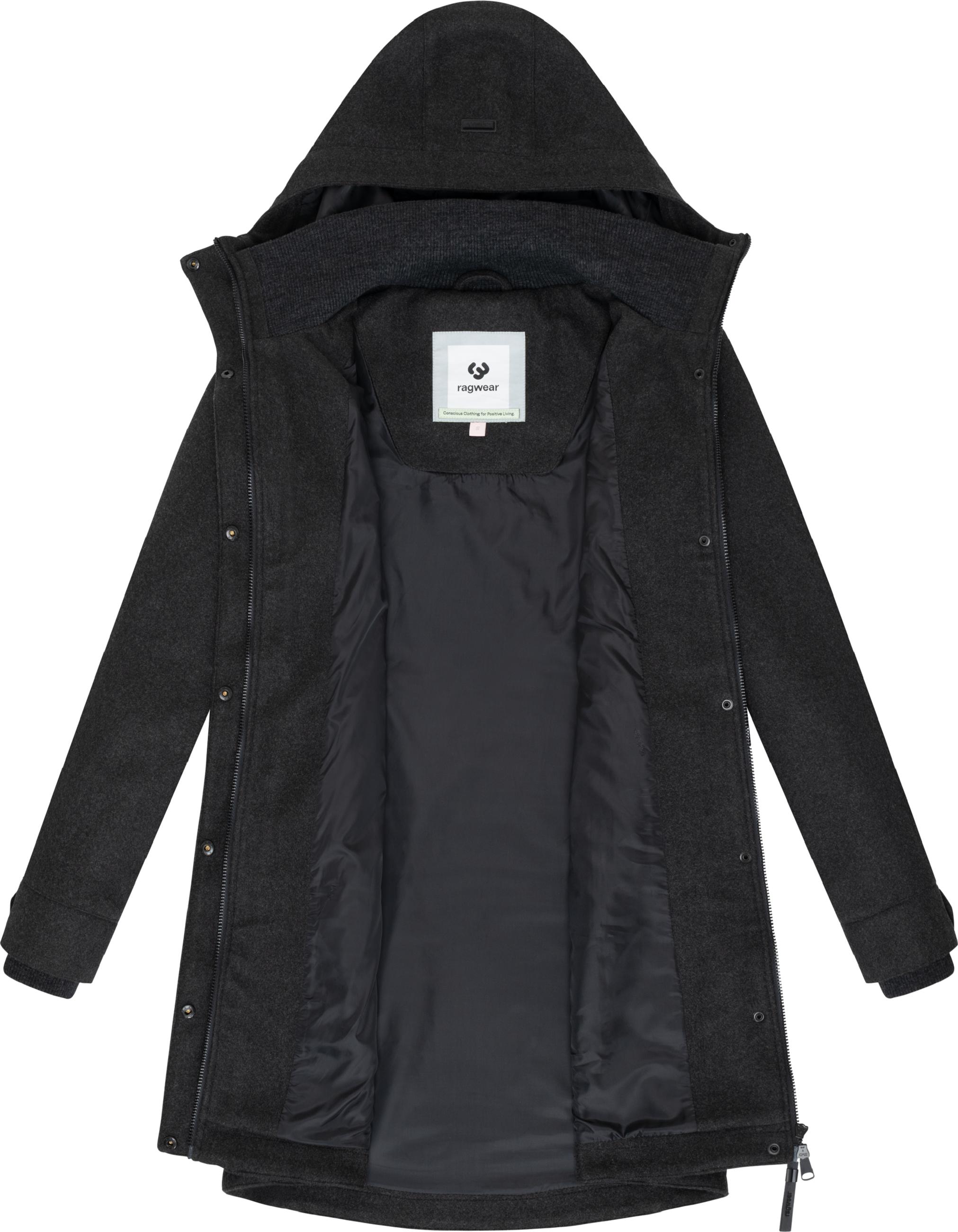 Mantel in Woll-Optik mit Kapuze "Janesha Coat" Dark Grey