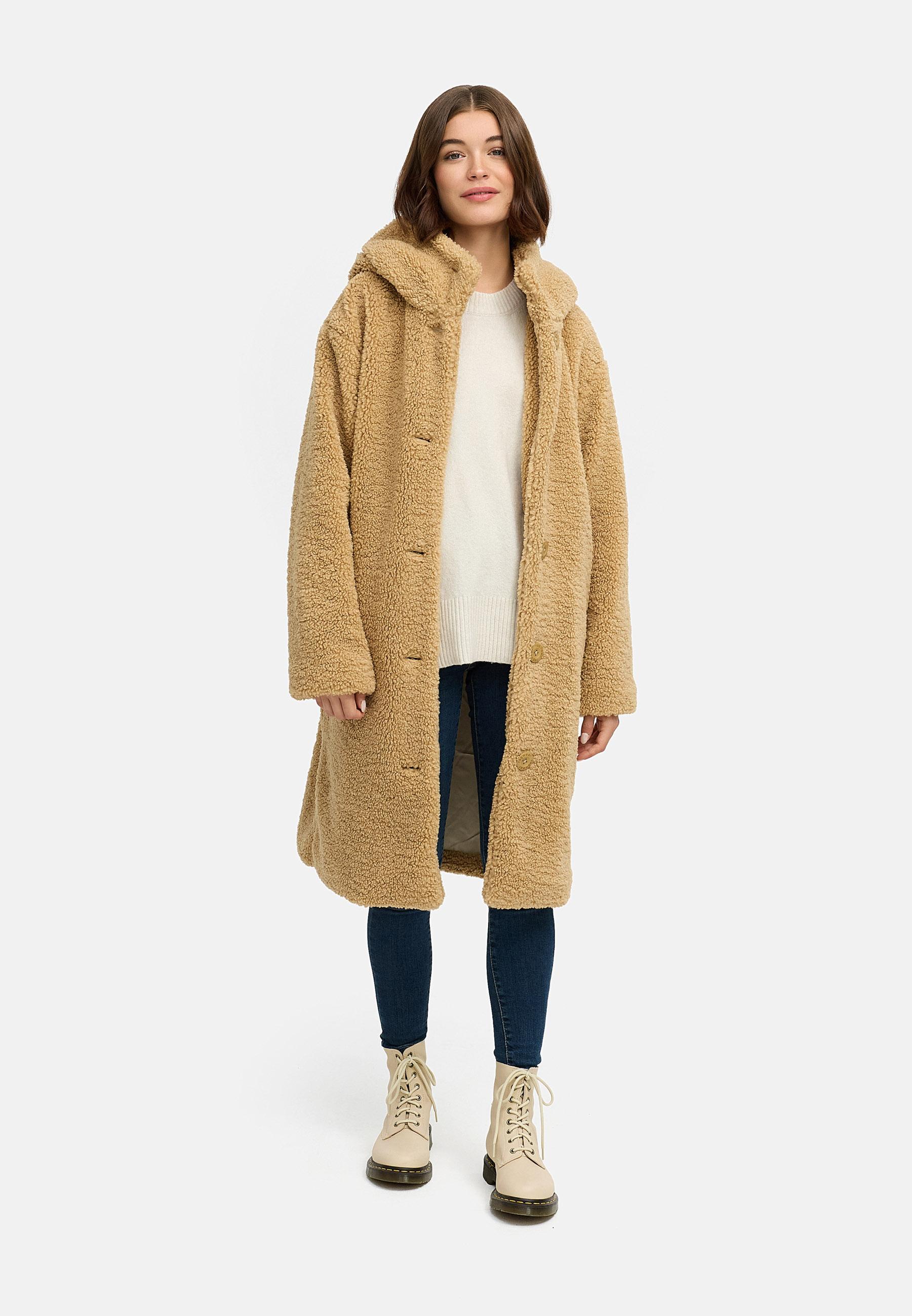 Plüschmantel mit Kapuze "Joonie" Camel