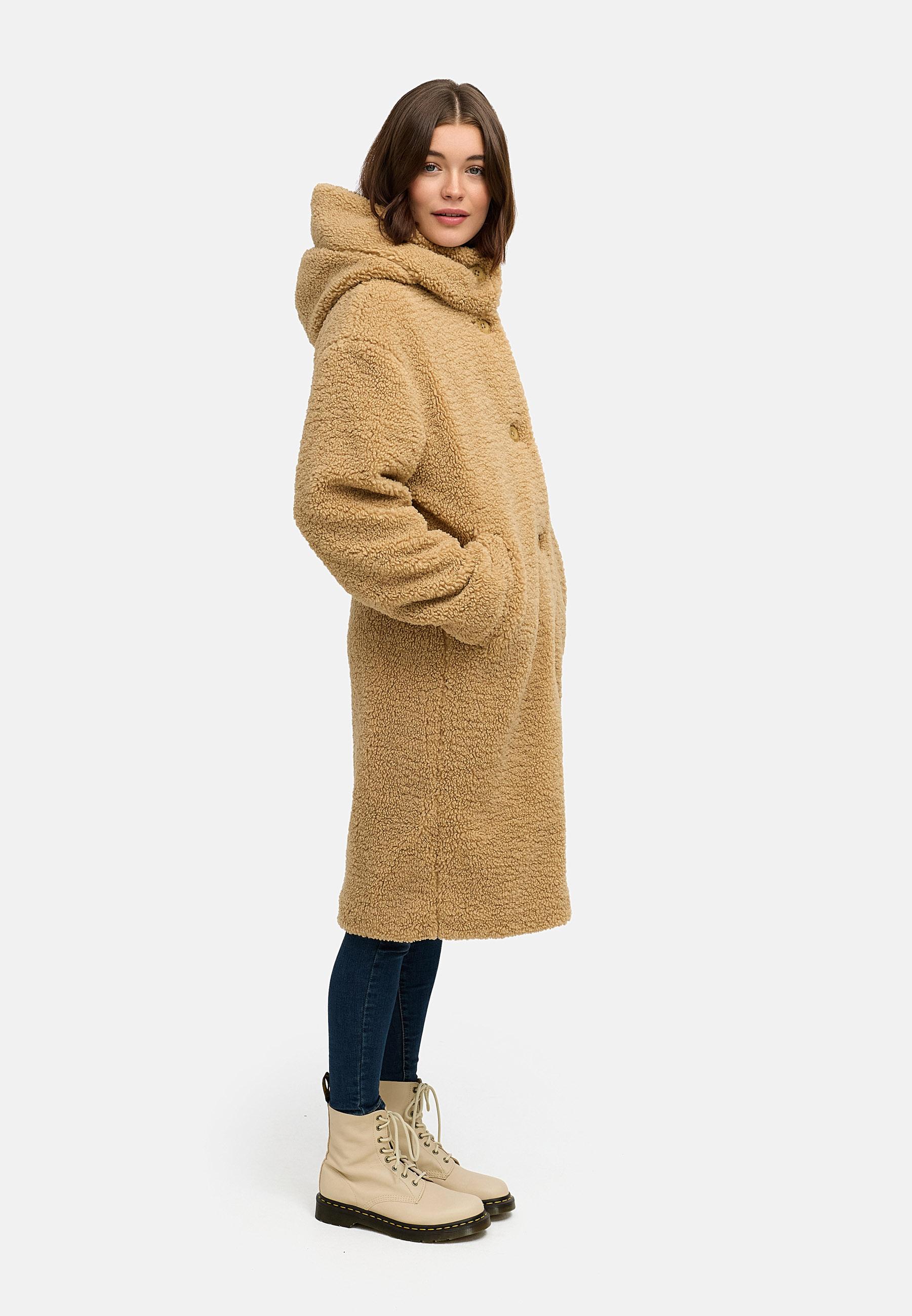Plüschmantel mit Kapuze "Joonie" Camel