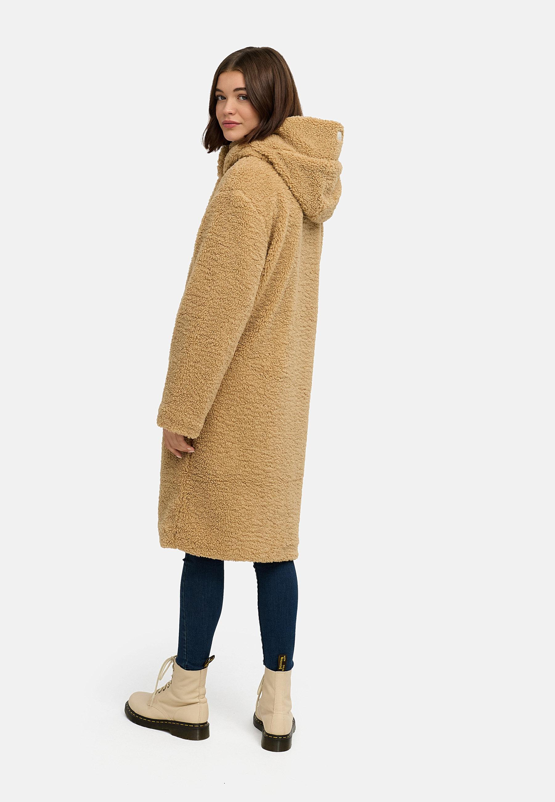 Plüschmantel mit Kapuze "Joonie" Camel