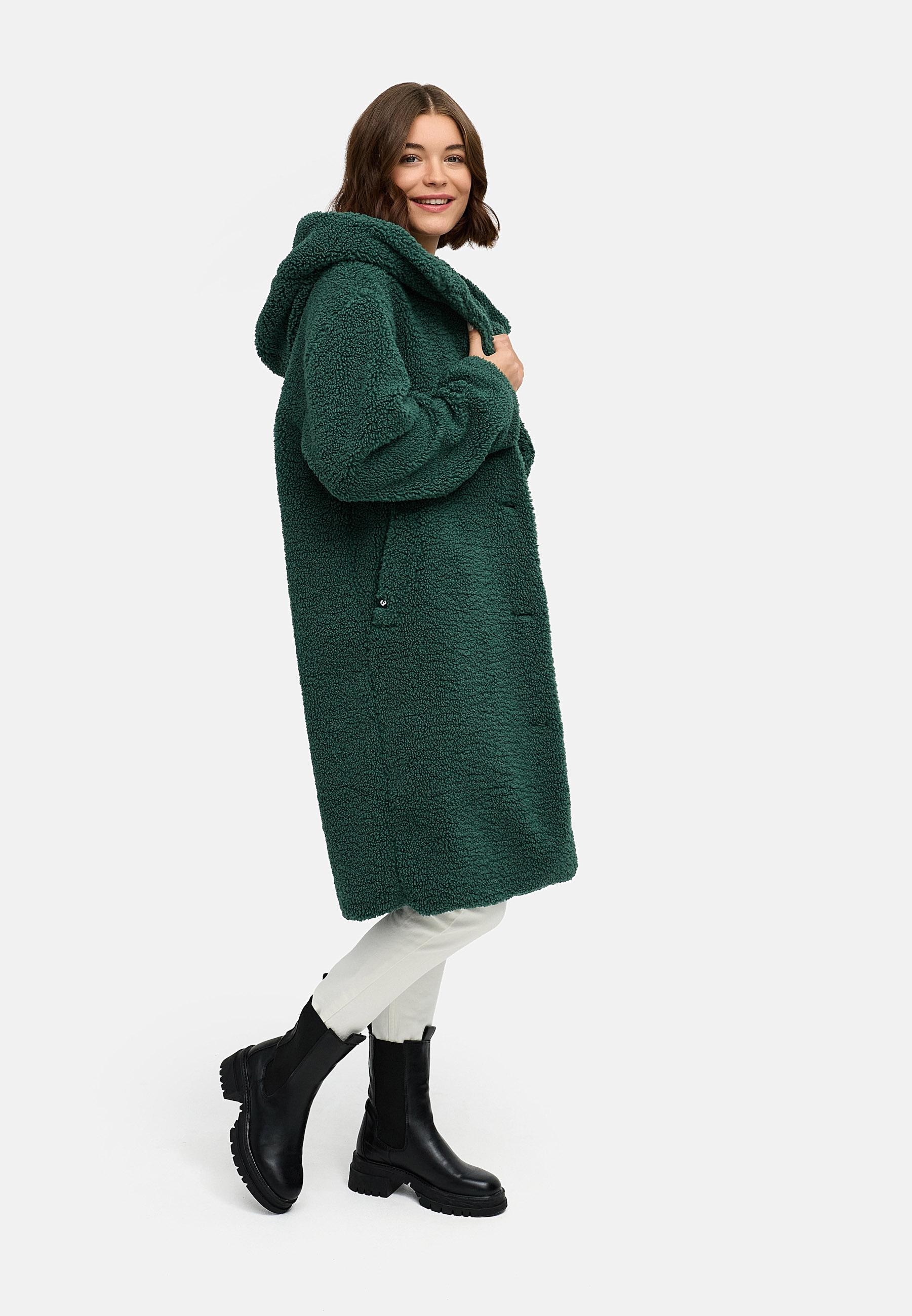 Plüschmantel mit Kapuze "Joonie" Pine Green