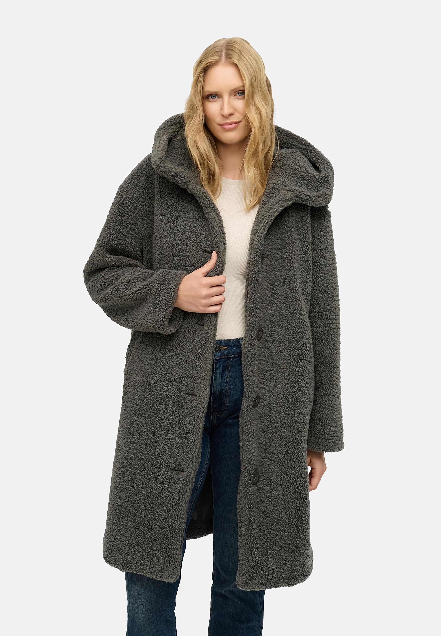 Plüschmantel mit Kapuze "Joonie" Stone Grey