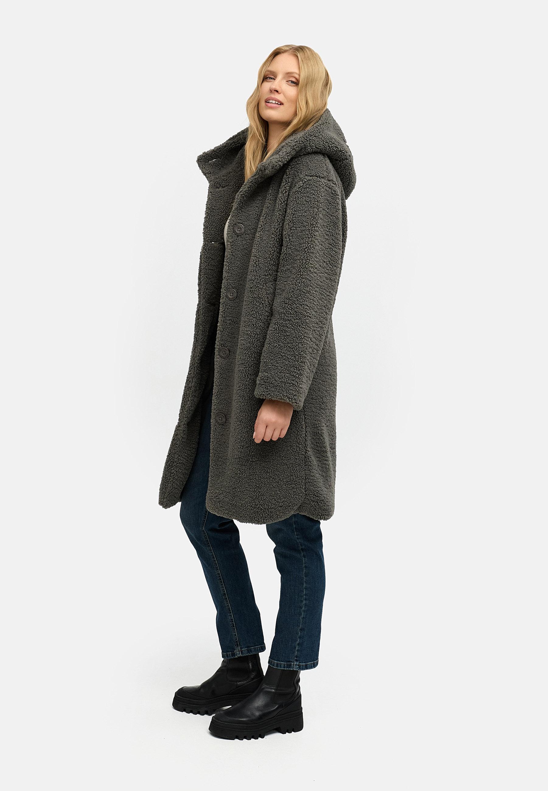 Plüschmantel mit Kapuze "Joonie" Stone Grey