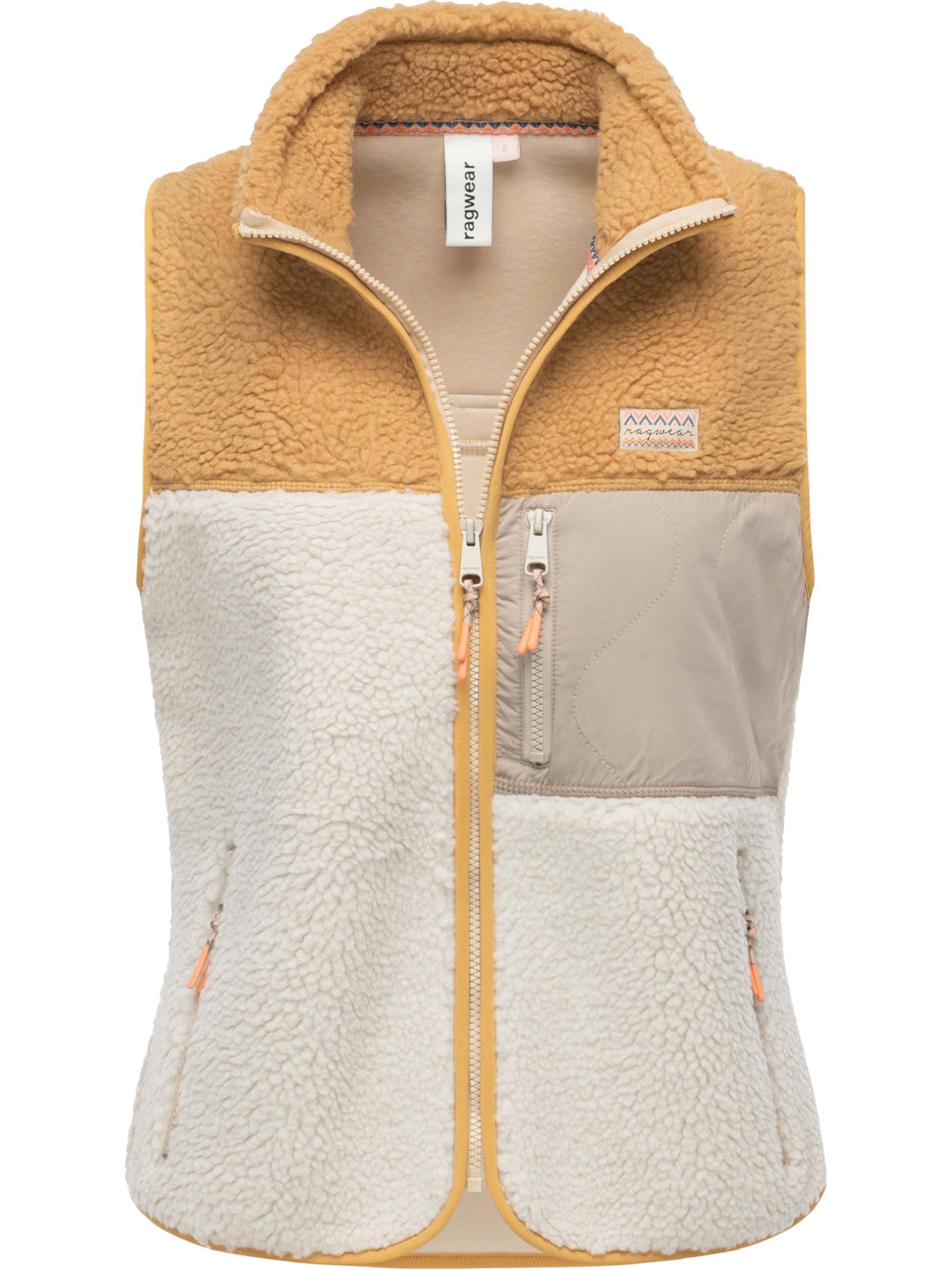 warme Weste aus Materialmix mit kuscheligem Teddy-Fleece "Junni Bonded" Ecru