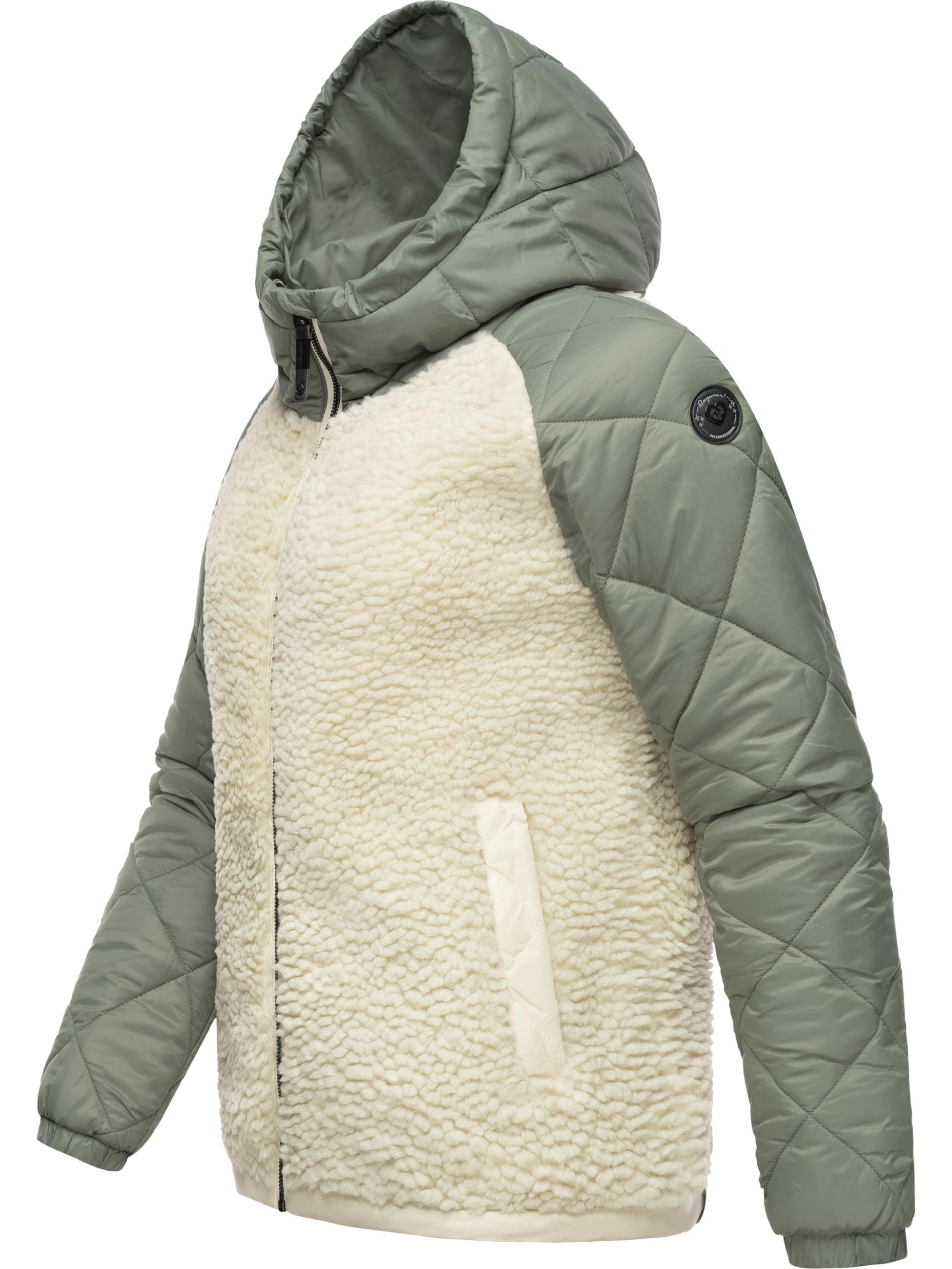 Materialmix-Jacke mit Kapuze "Leeloo" Ecru Blocked