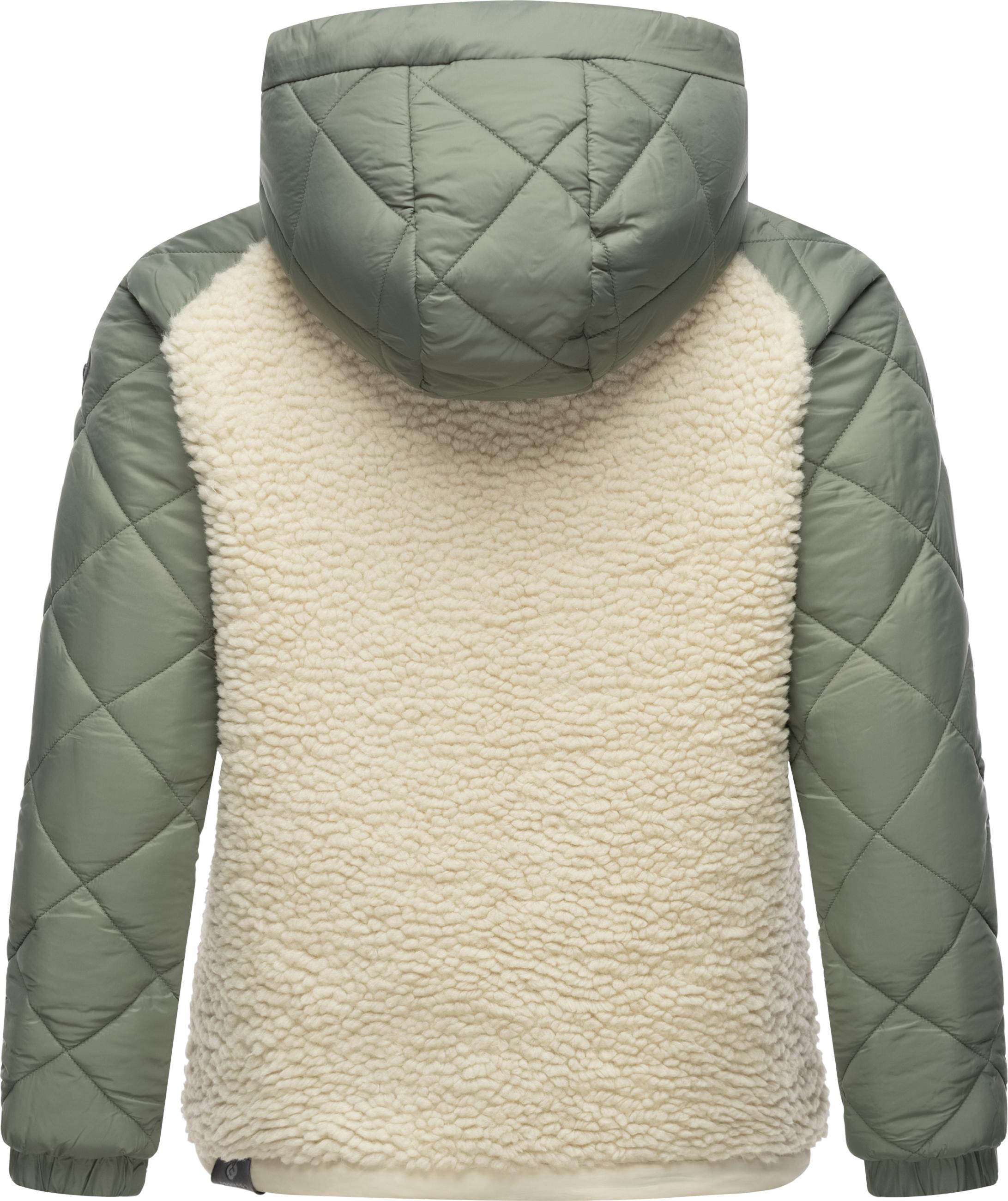 Materialmix-Jacke mit Kapuze "Leeloo" Ecru Blocked