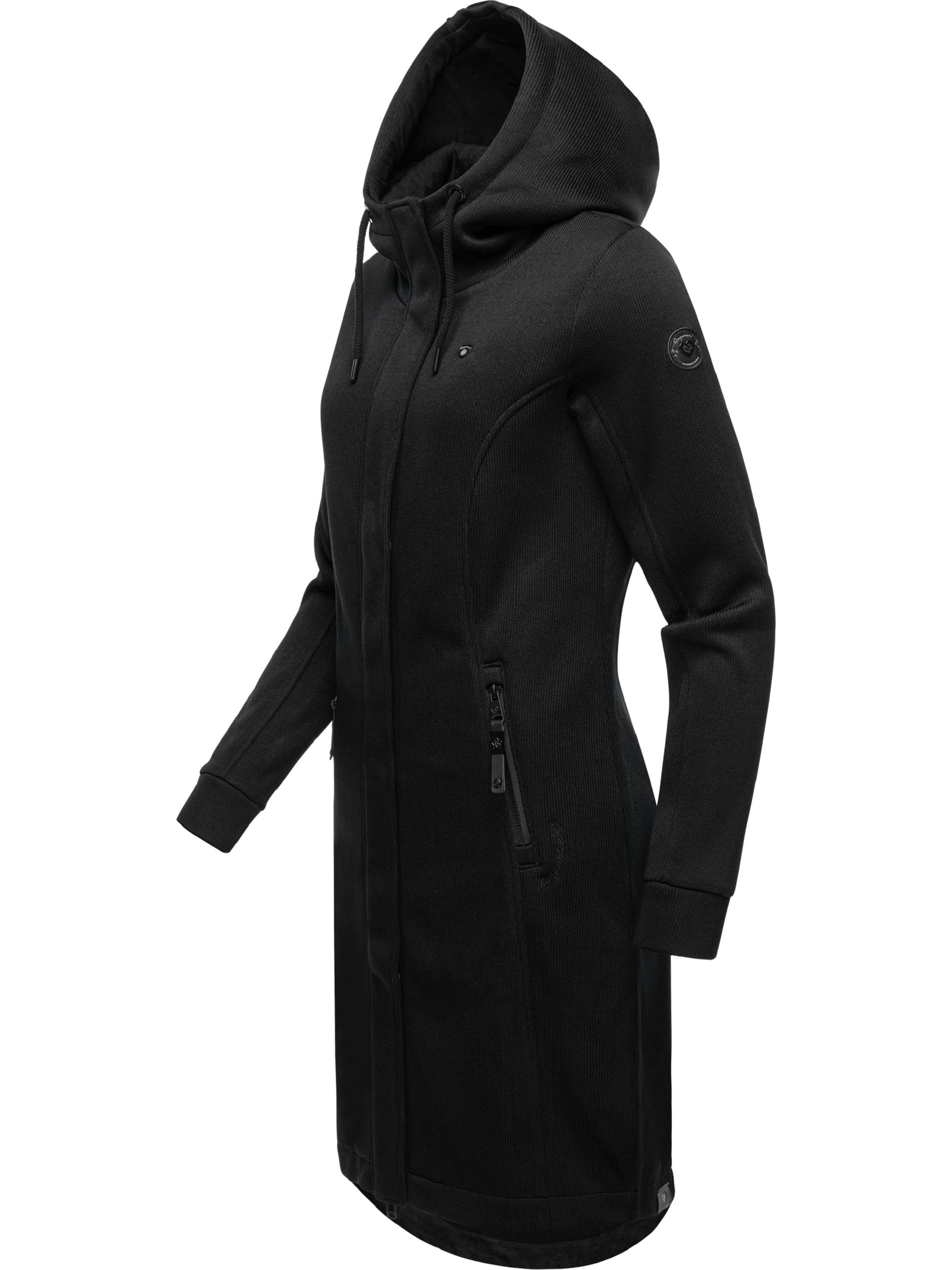 Lange Übergangsjacke aus Rippstrick "Letti Long Bonded" Black