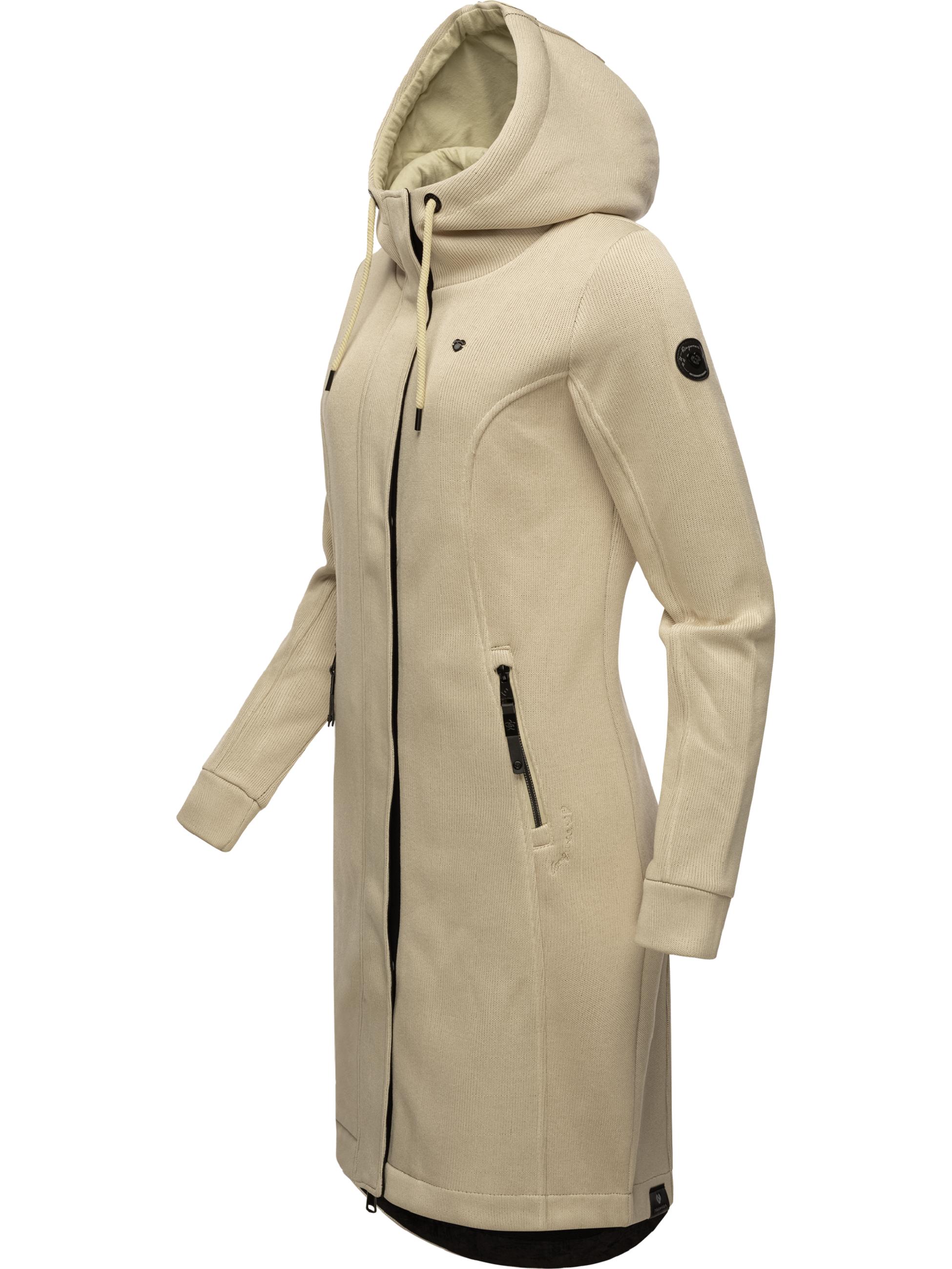 Lange Übergangsjacke aus Rippstrick "Letti Long Bonded" Ecru