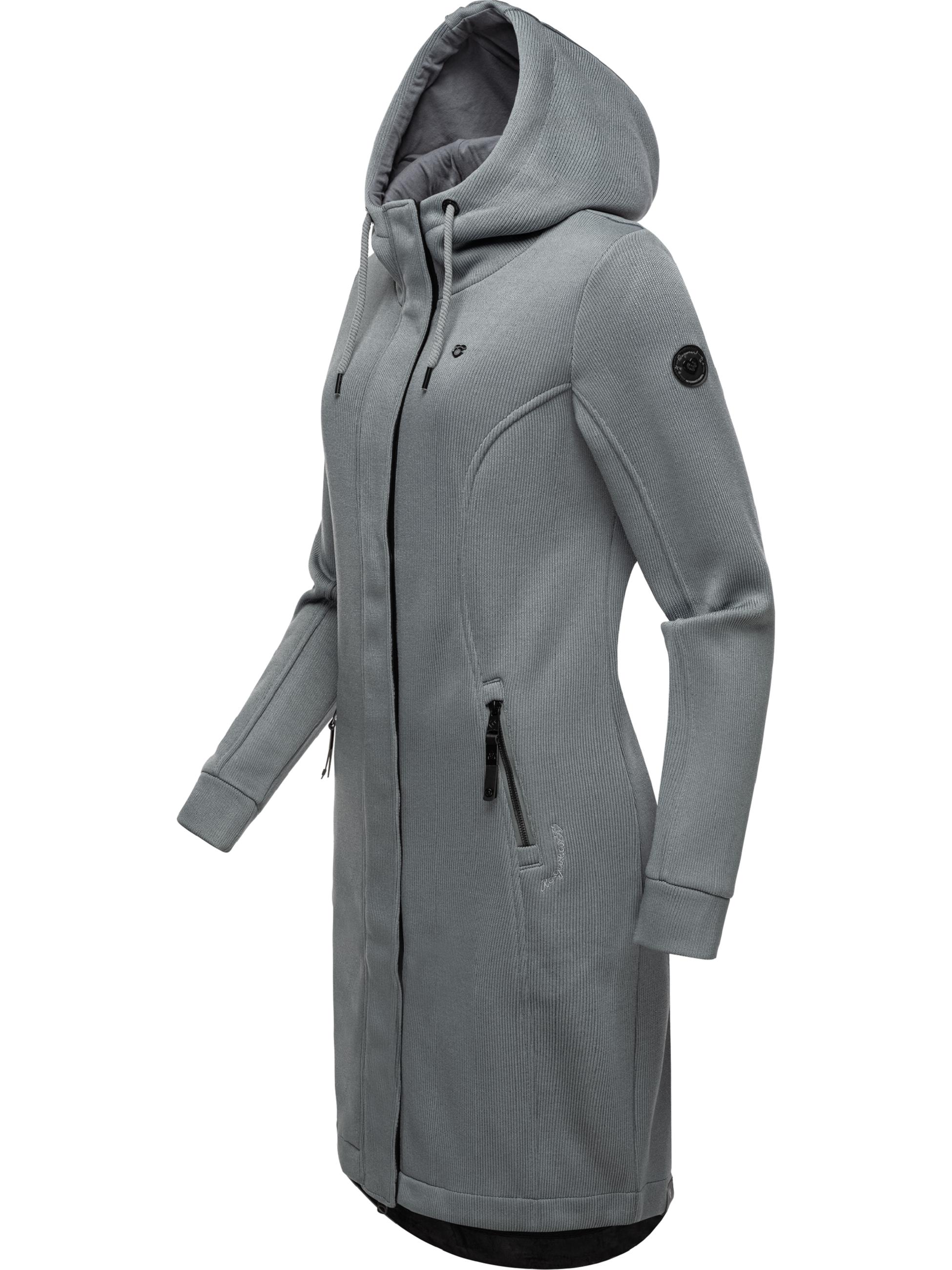 Lange Übergangsjacke aus Rippstrick "Letti Long Bonded" Grey