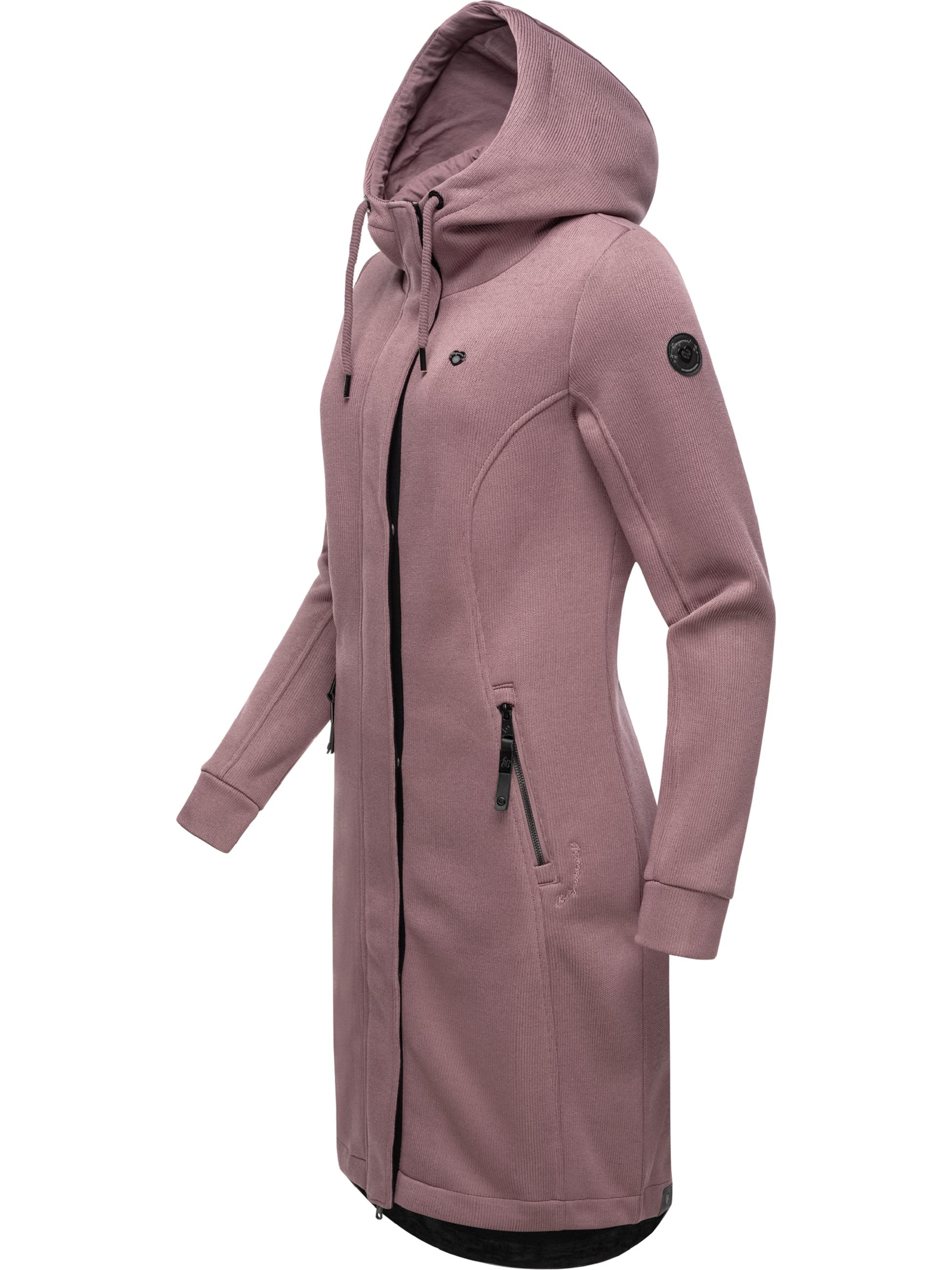 Lange Übergangsjacke aus Rippstrick "Letti Long Bonded" Mauve