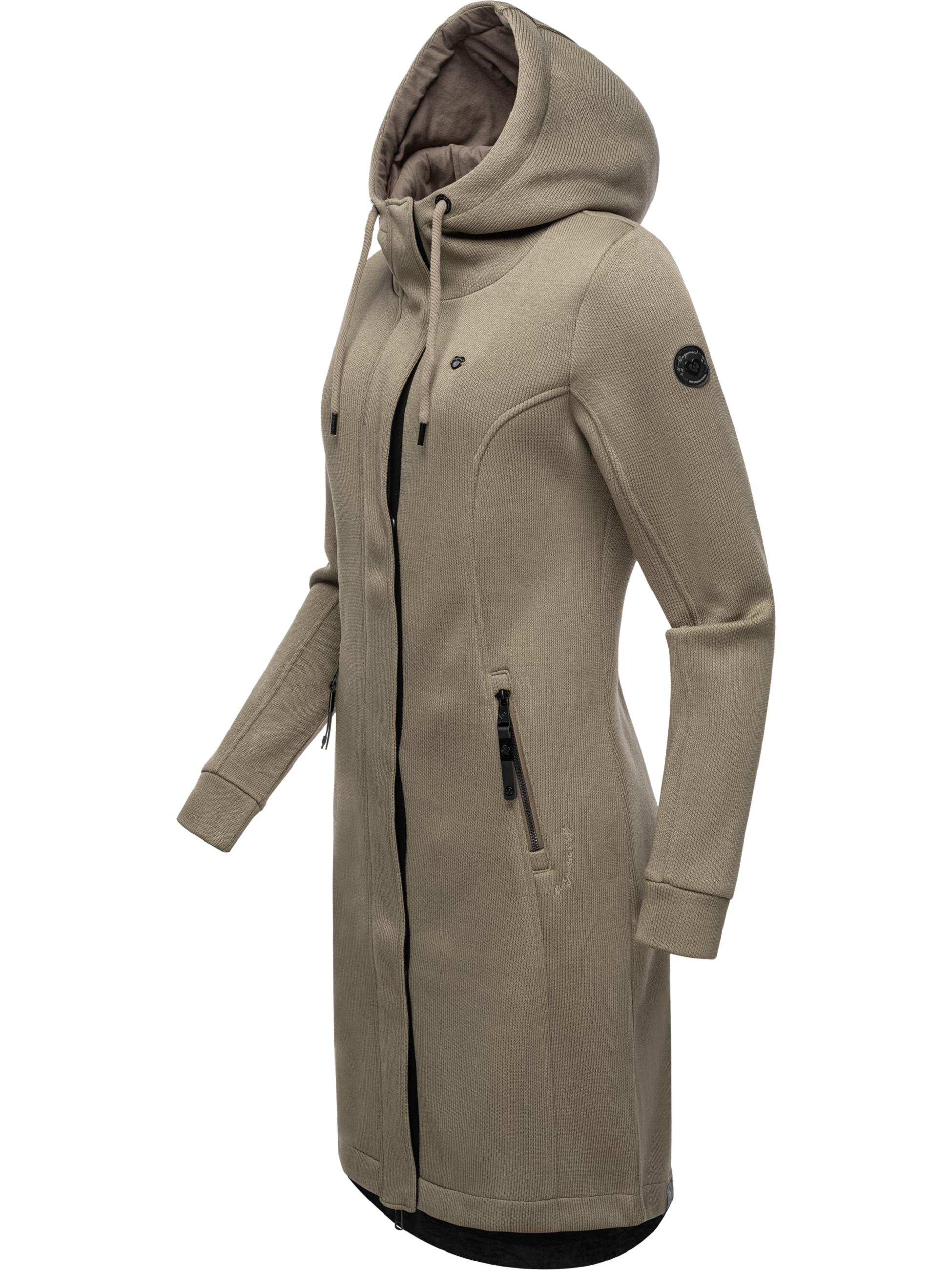 Lange Übergangsjacke aus Rippstrick "Letti Long Bonded" Mocca