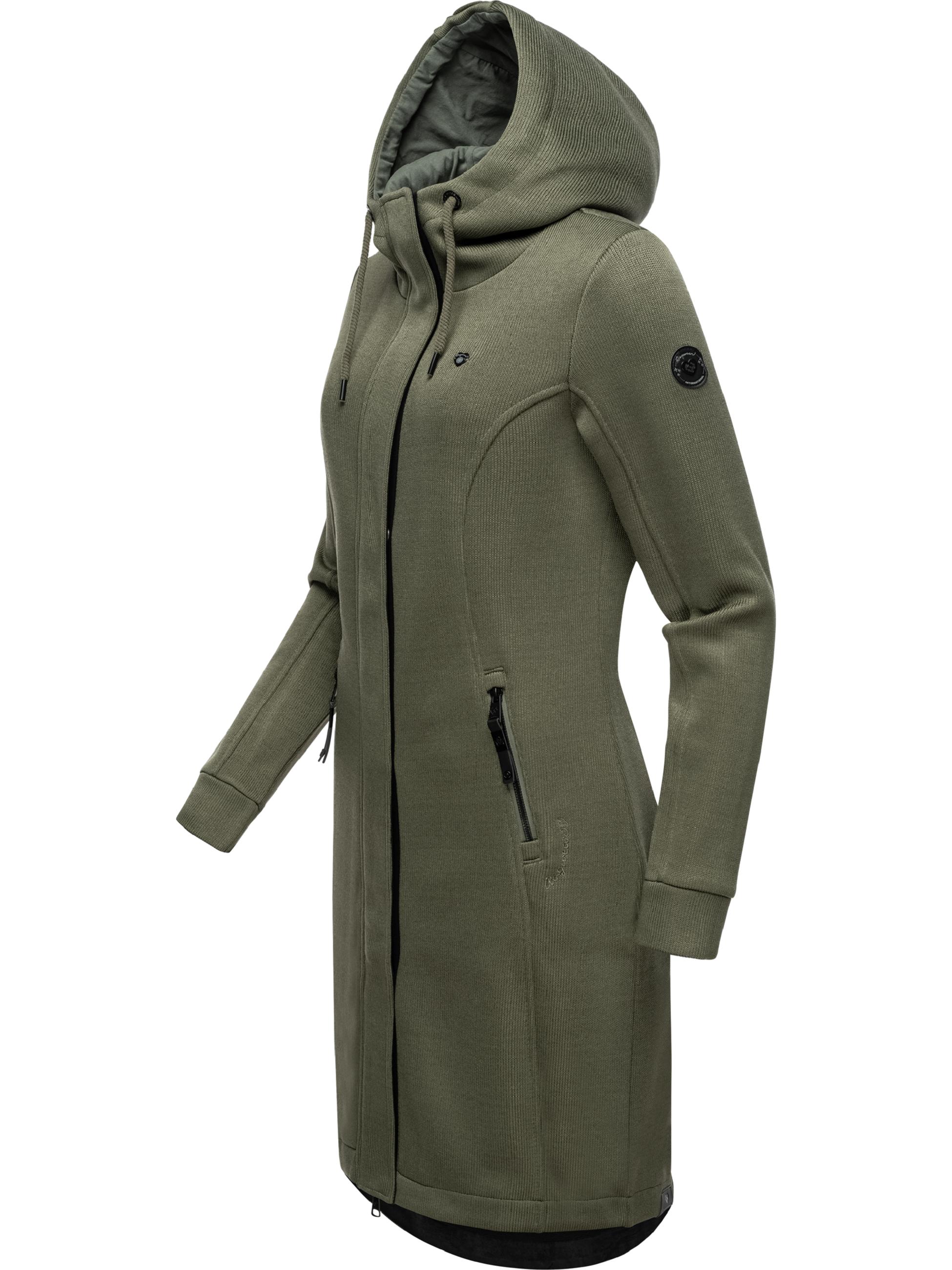 Lange Übergangsjacke aus Rippstrick "Letti Long Bonded" Olive