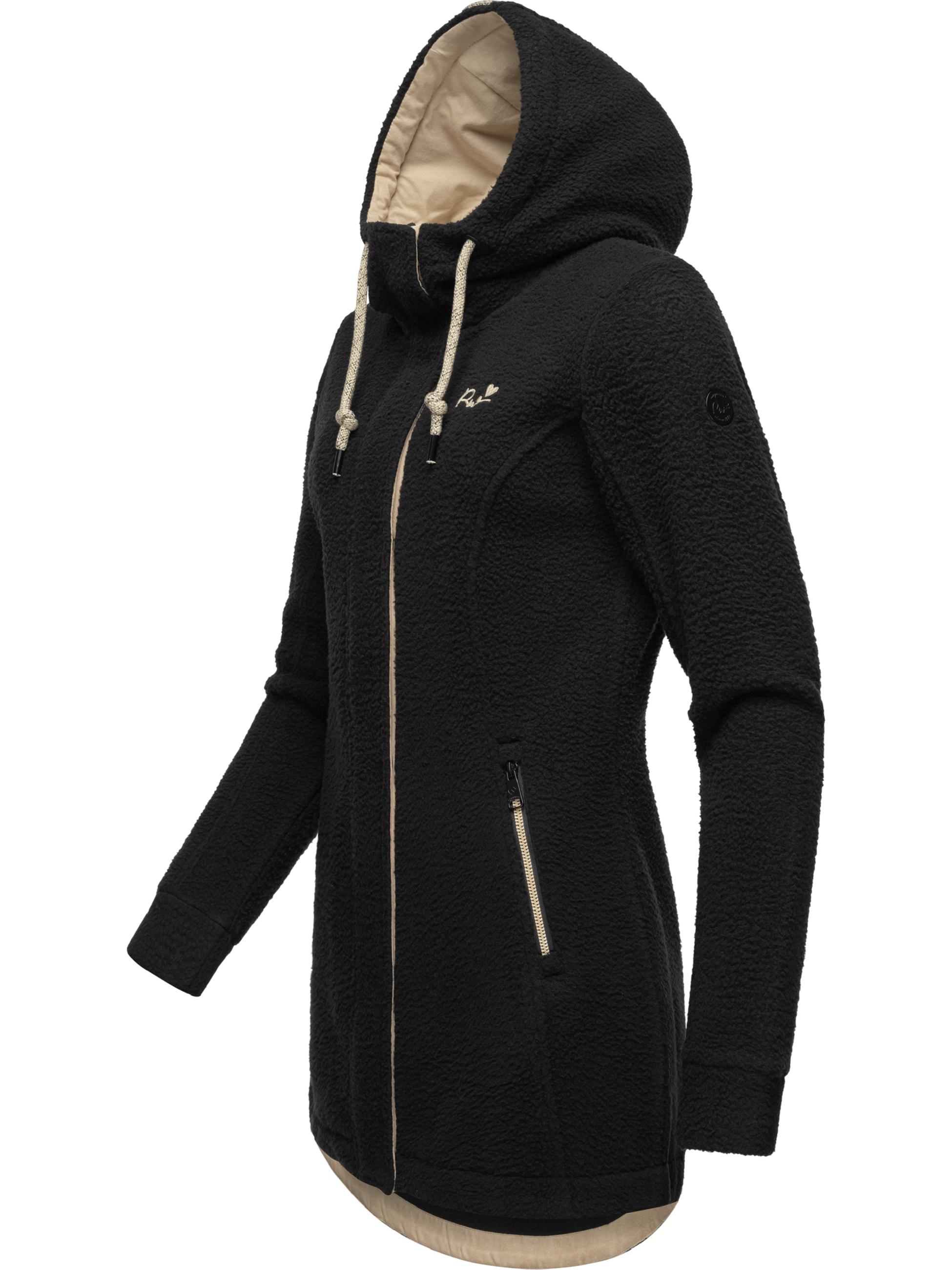 Weicher Fleecemantel mit Kapuze "Letti Teddy-Fleece" Black