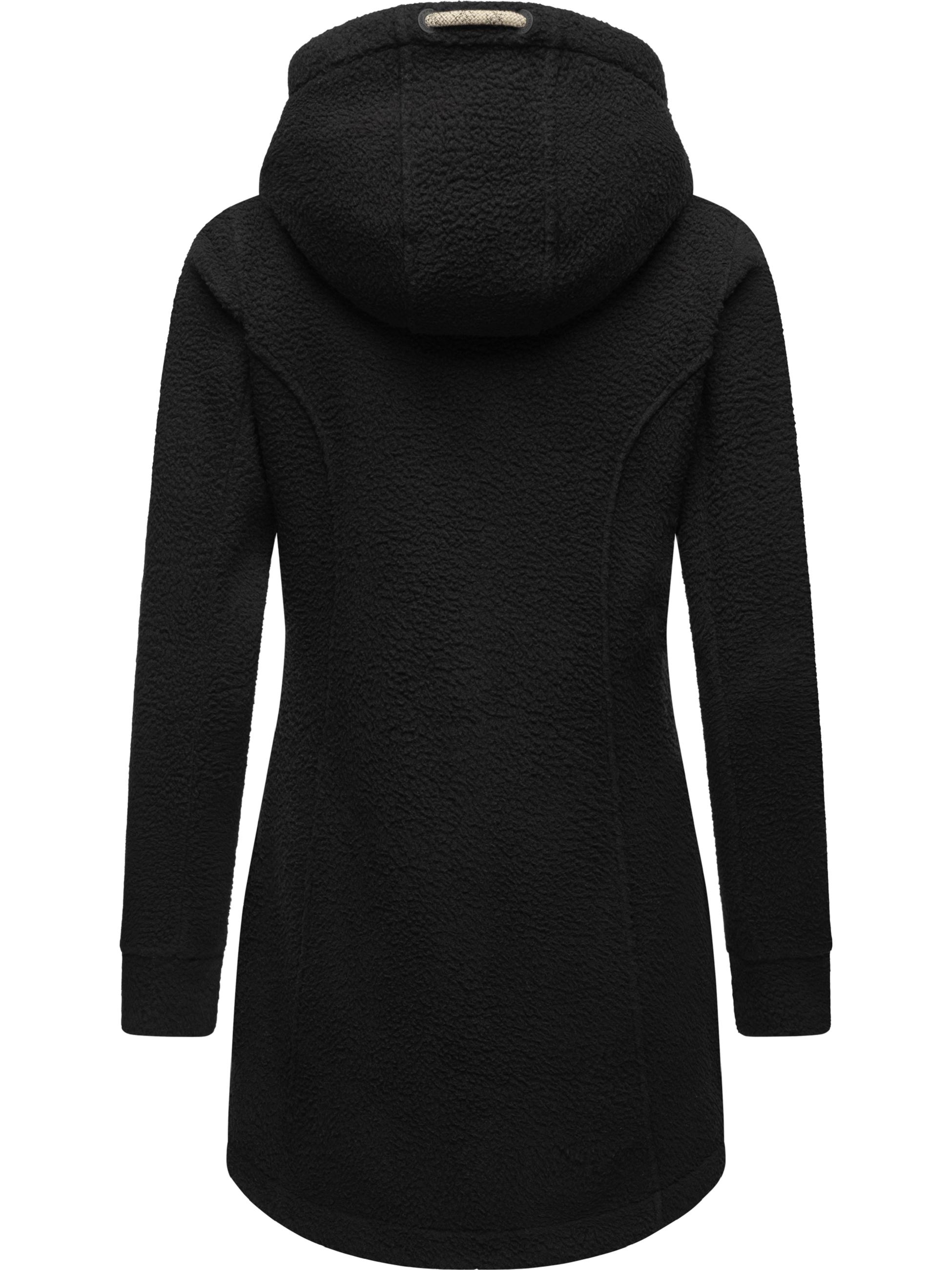 Weicher Fleecemantel mit Kapuze "Letti Teddy-Fleece" Black