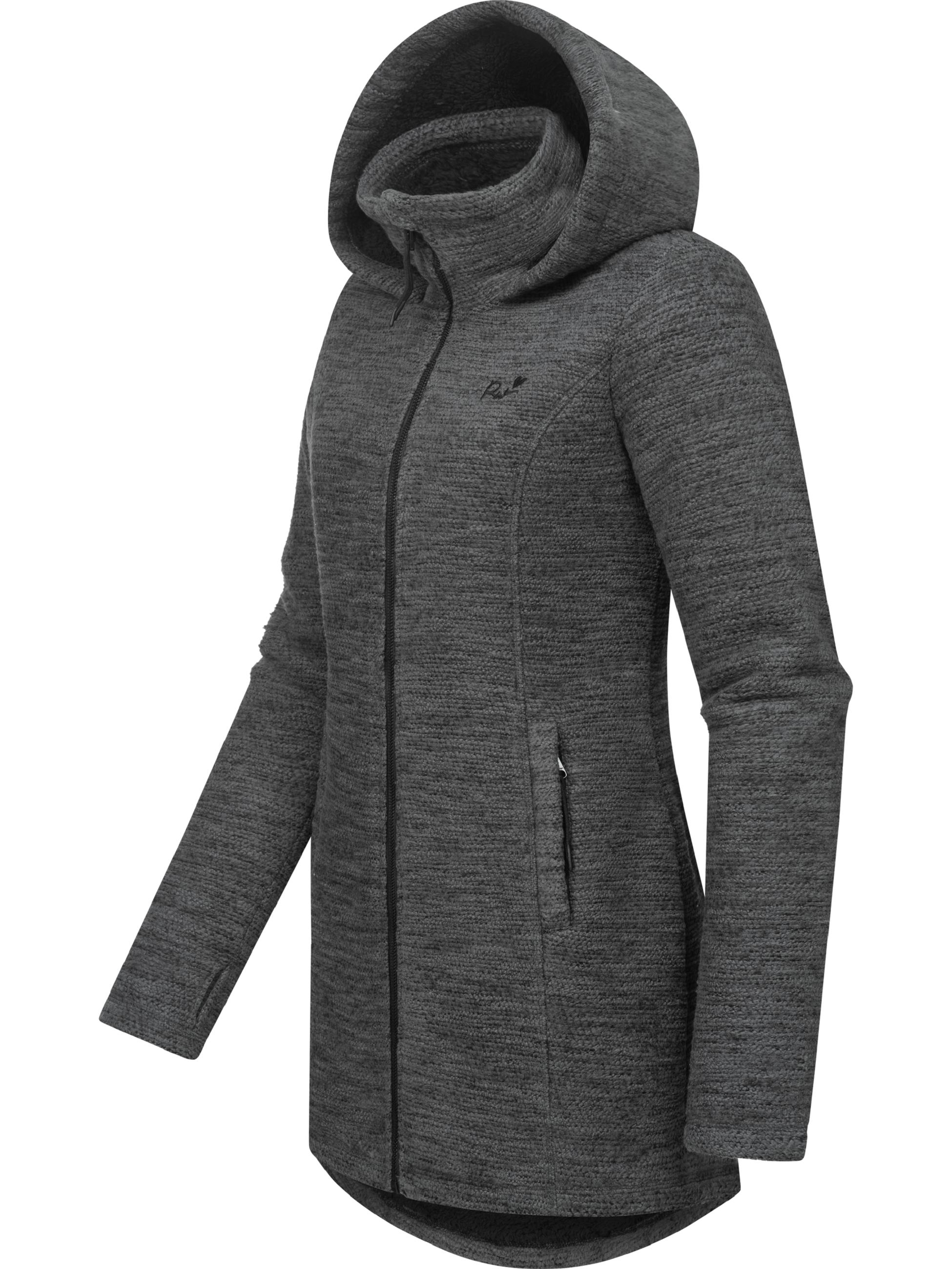 Kuschelige lange Strickjacke mit Kapuze "Leysha Melange" Dark Grey