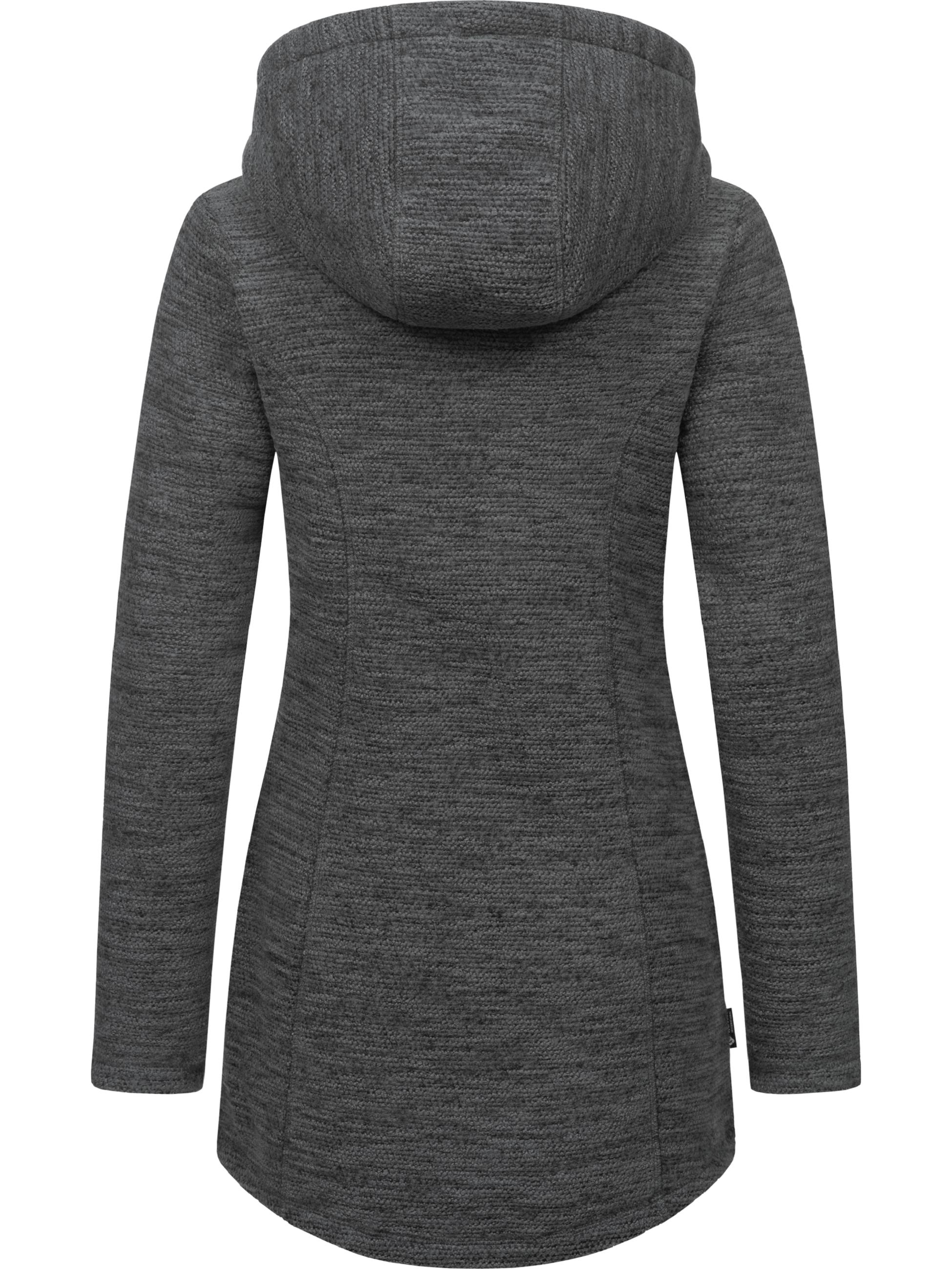 Kuschelige lange Strickjacke mit Kapuze "Leysha Melange" Dark Grey