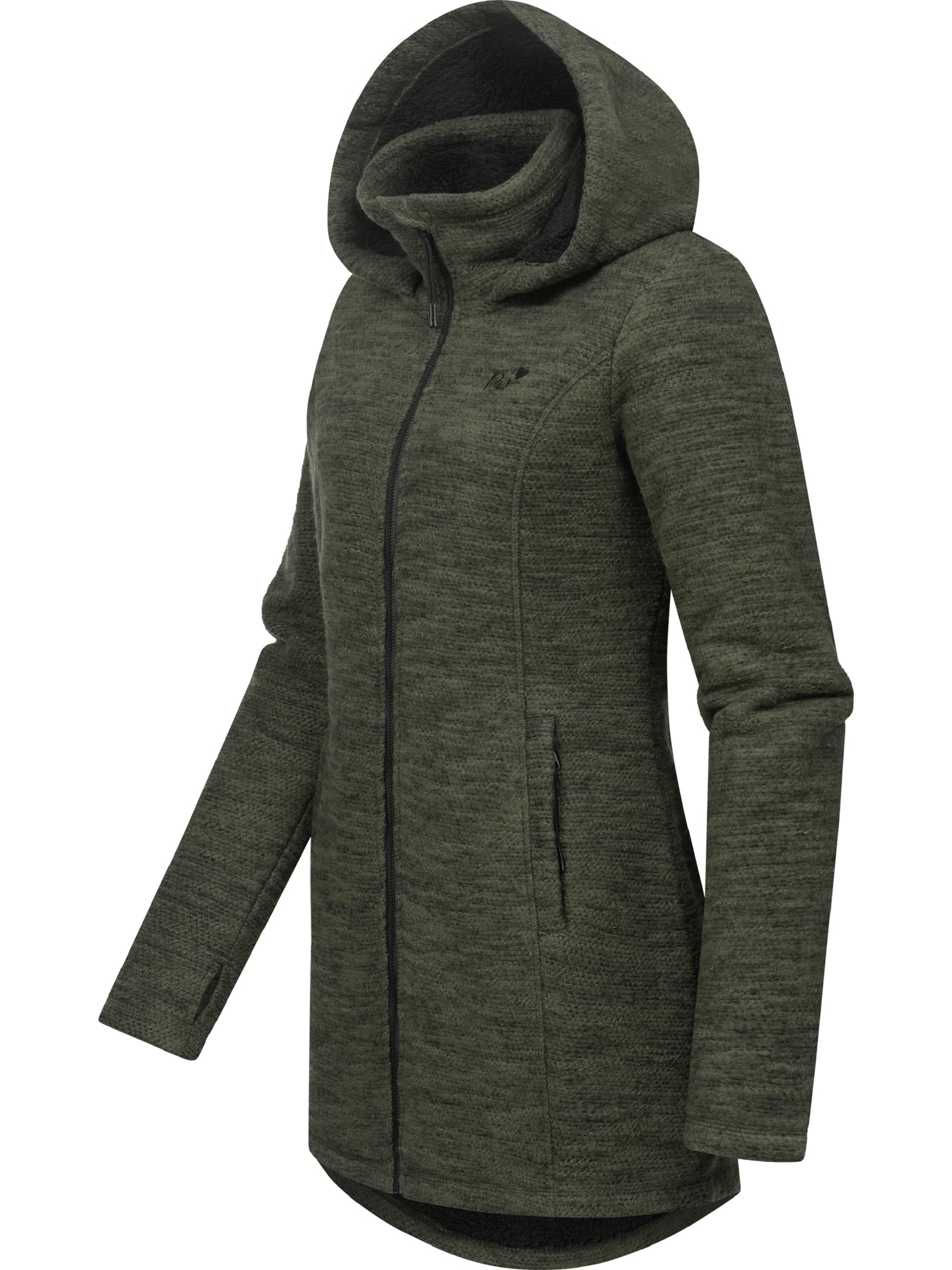 Kuschelige lange Strickjacke mit Kapuze "Leysha Melange" Dark Olive