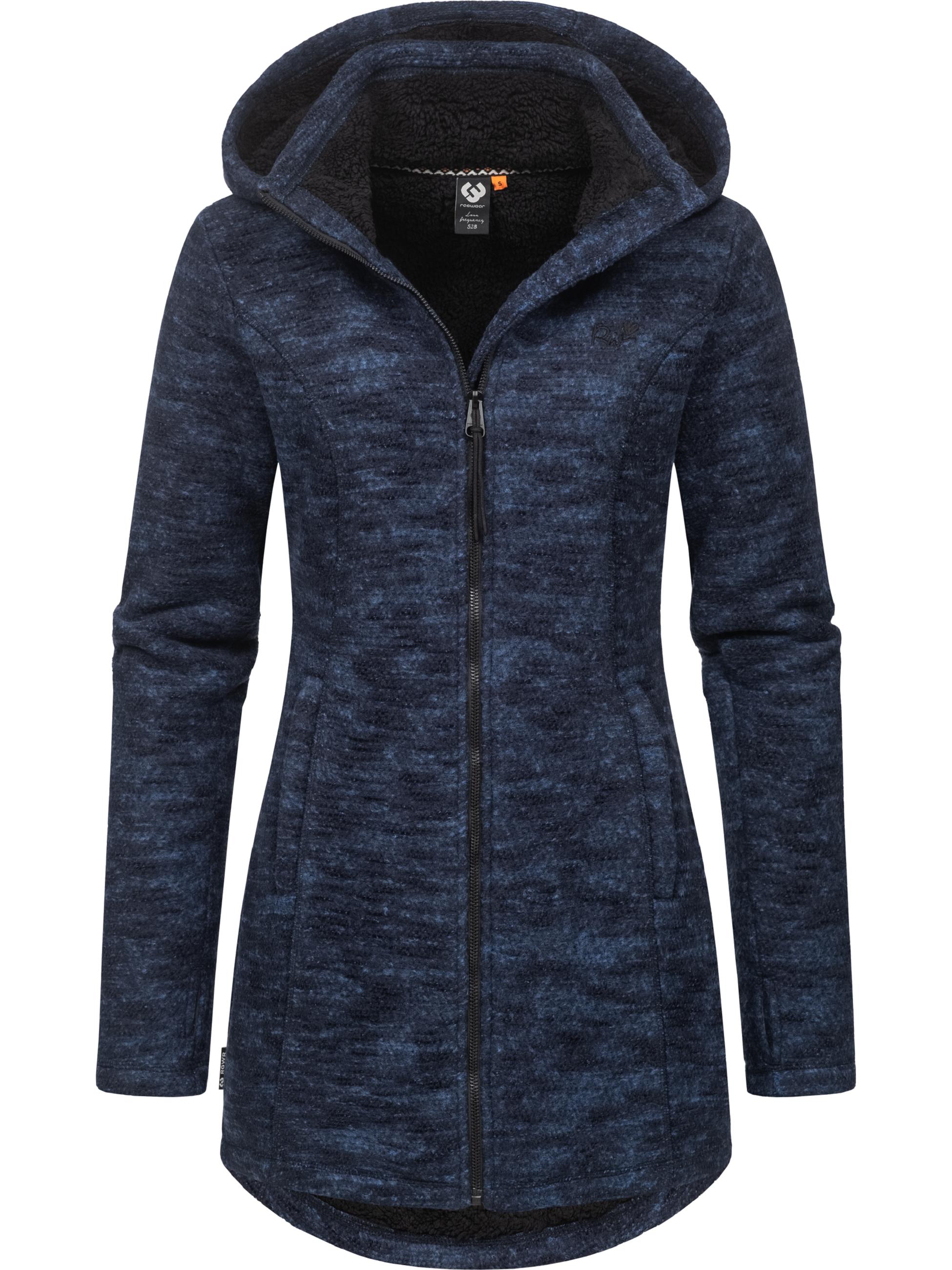 Kuschelige lange Strickjacke mit Kapuze "Leysha Melange" Navy