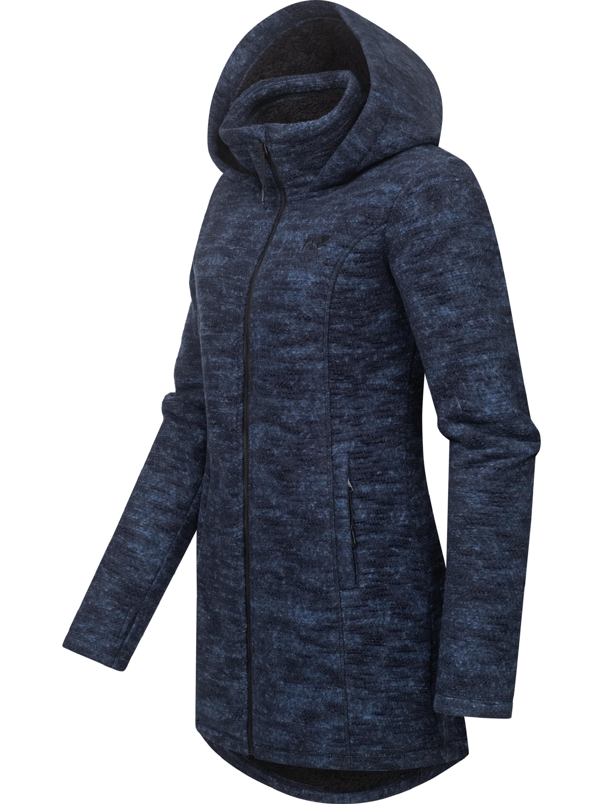 Kuschelige lange Strickjacke mit Kapuze "Leysha Melange" Navy