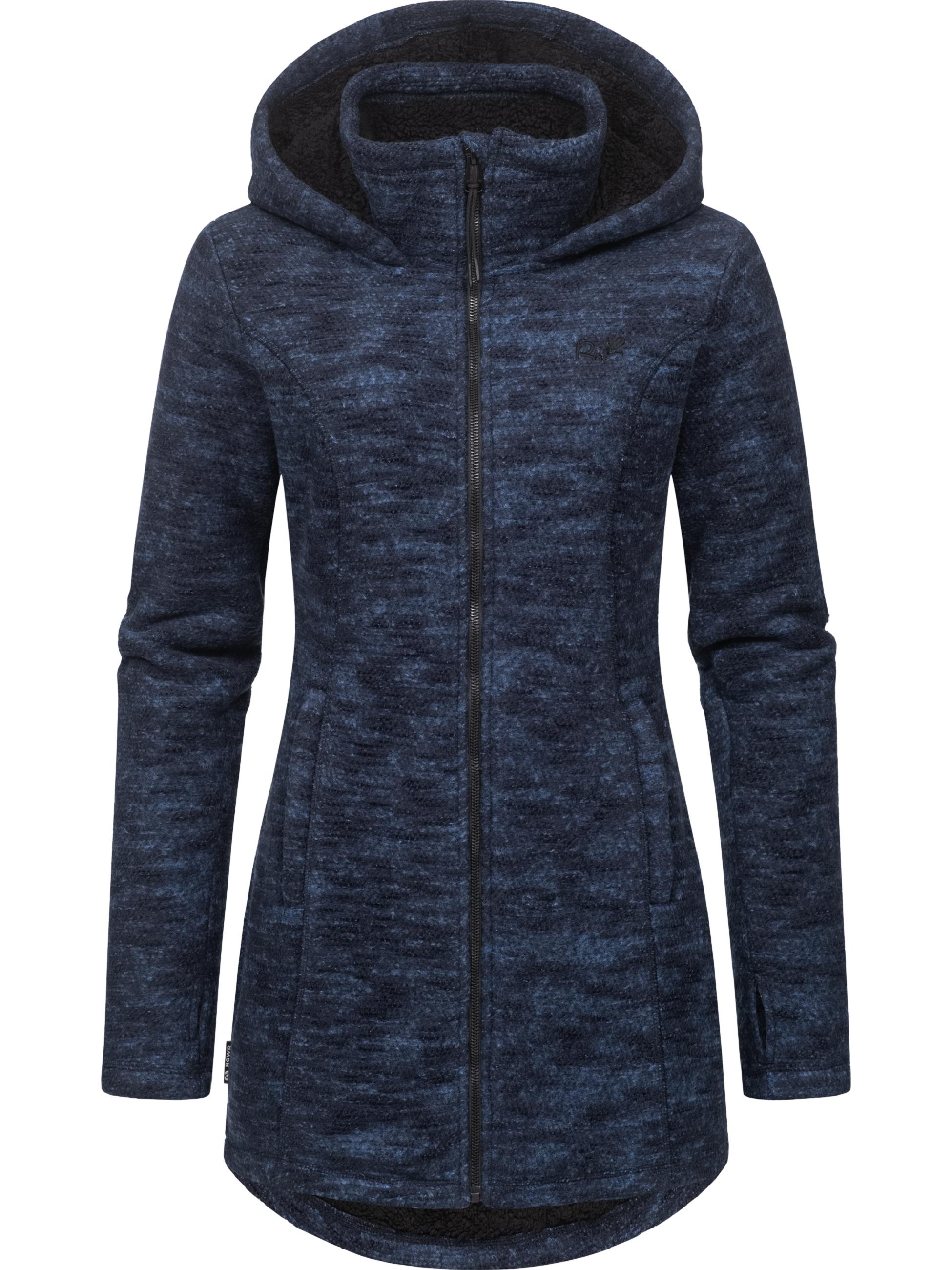 Kuschelige lange Strickjacke mit Kapuze "Leysha Melange" Navy