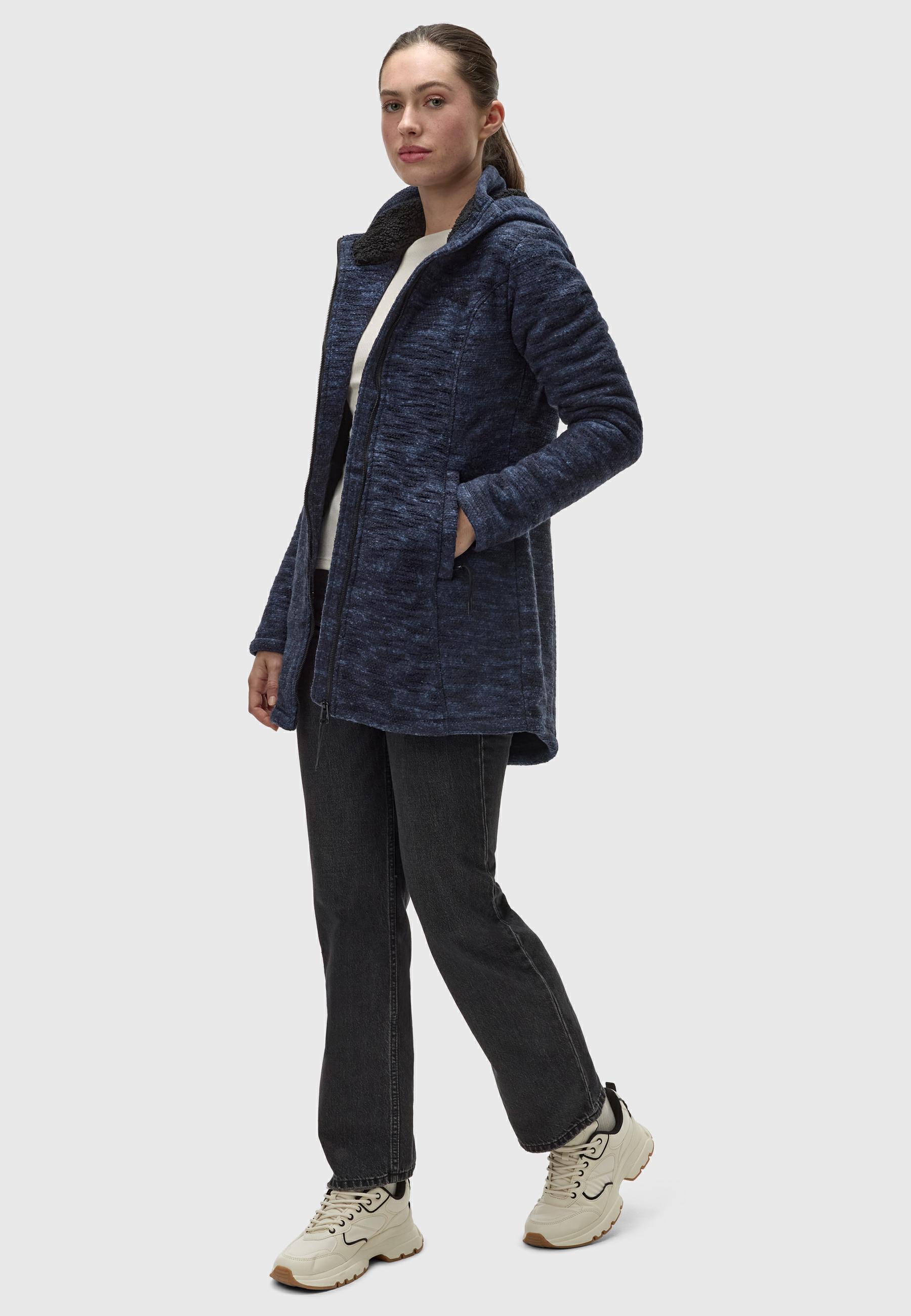 Kuschelige lange Strickjacke mit Kapuze "Leysha Melange" Navy