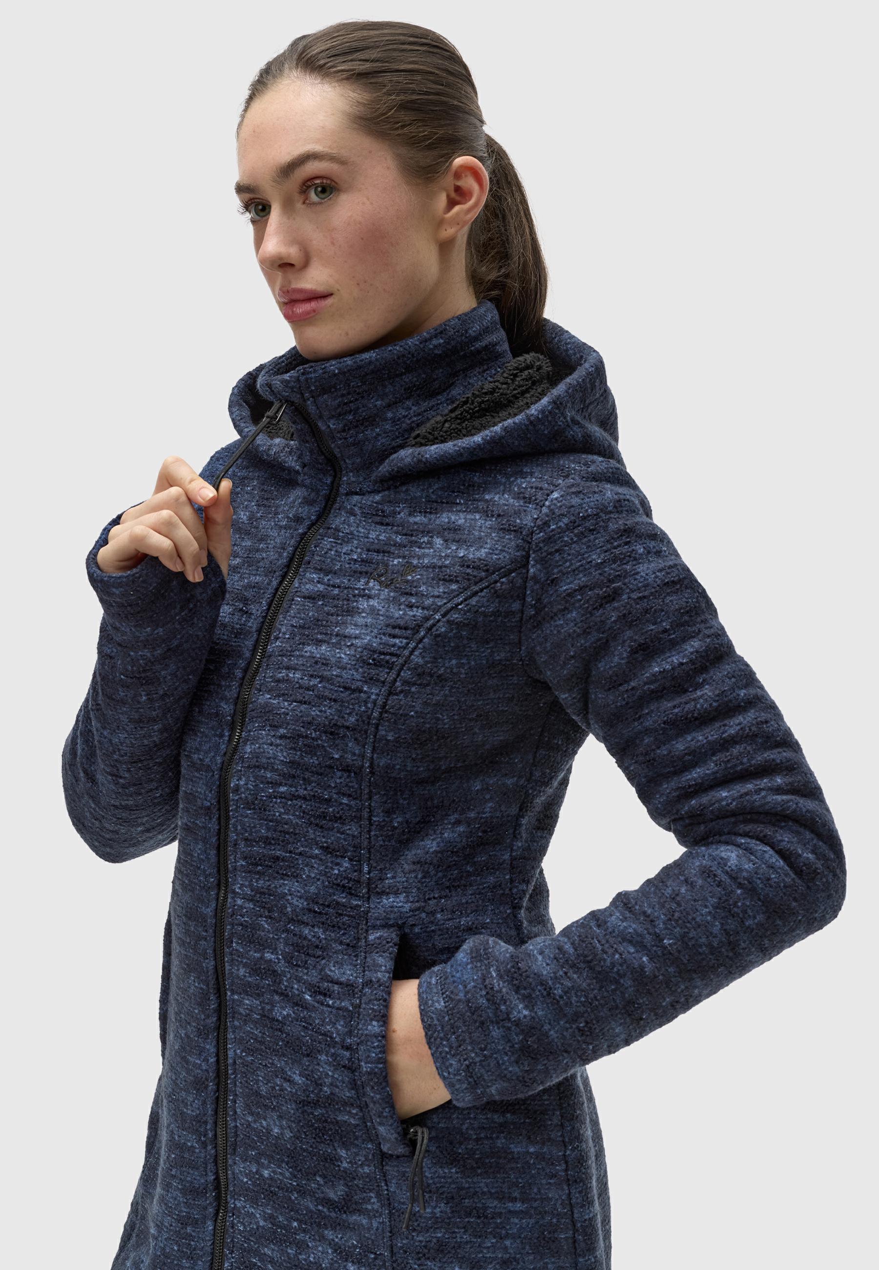 Kuschelige lange Strickjacke mit Kapuze "Leysha Melange" Navy