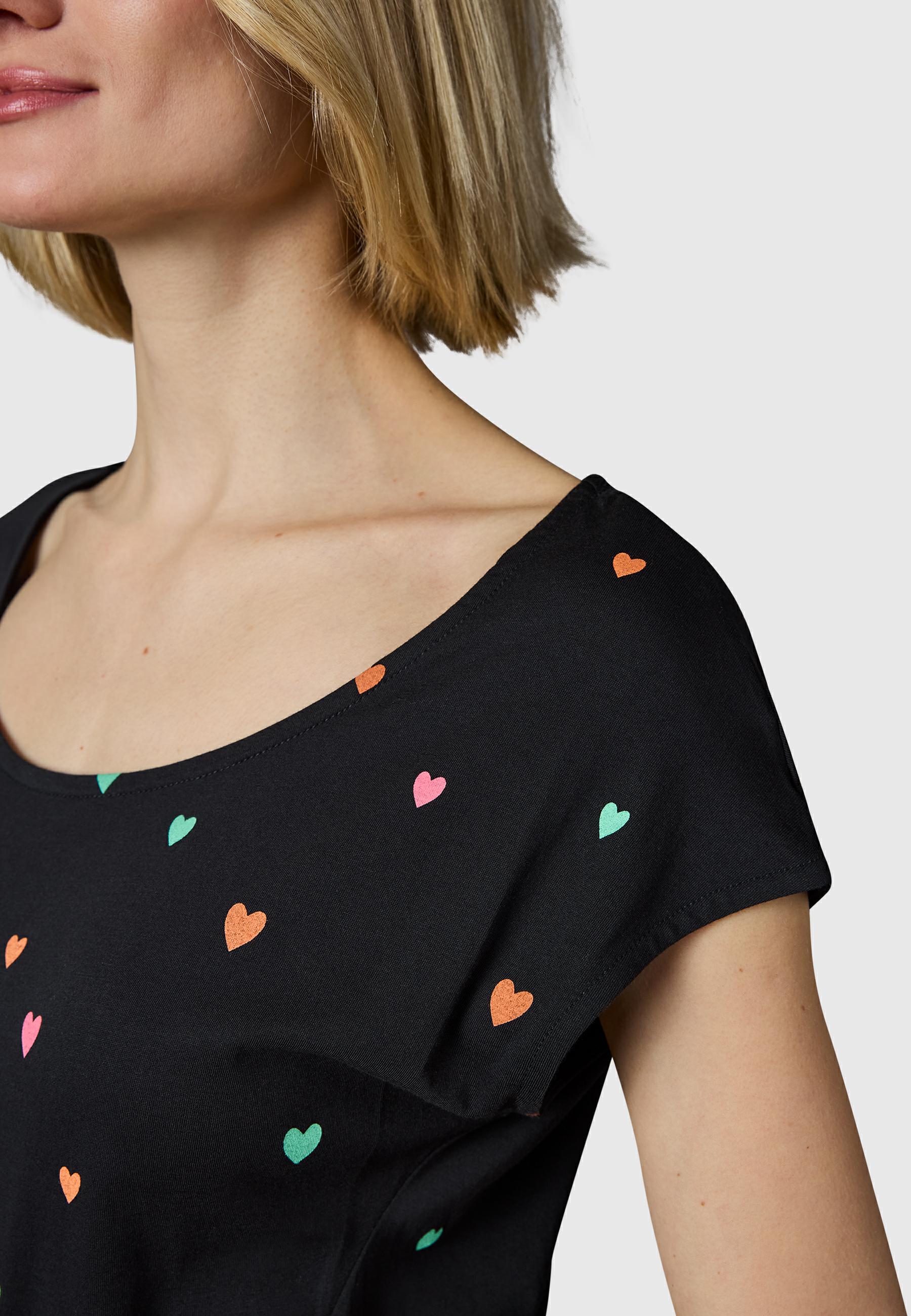 Kurzarm Midikleid mit Herz-Print und Taillengürtel "Lilithe Hearts YOUMODO" Black