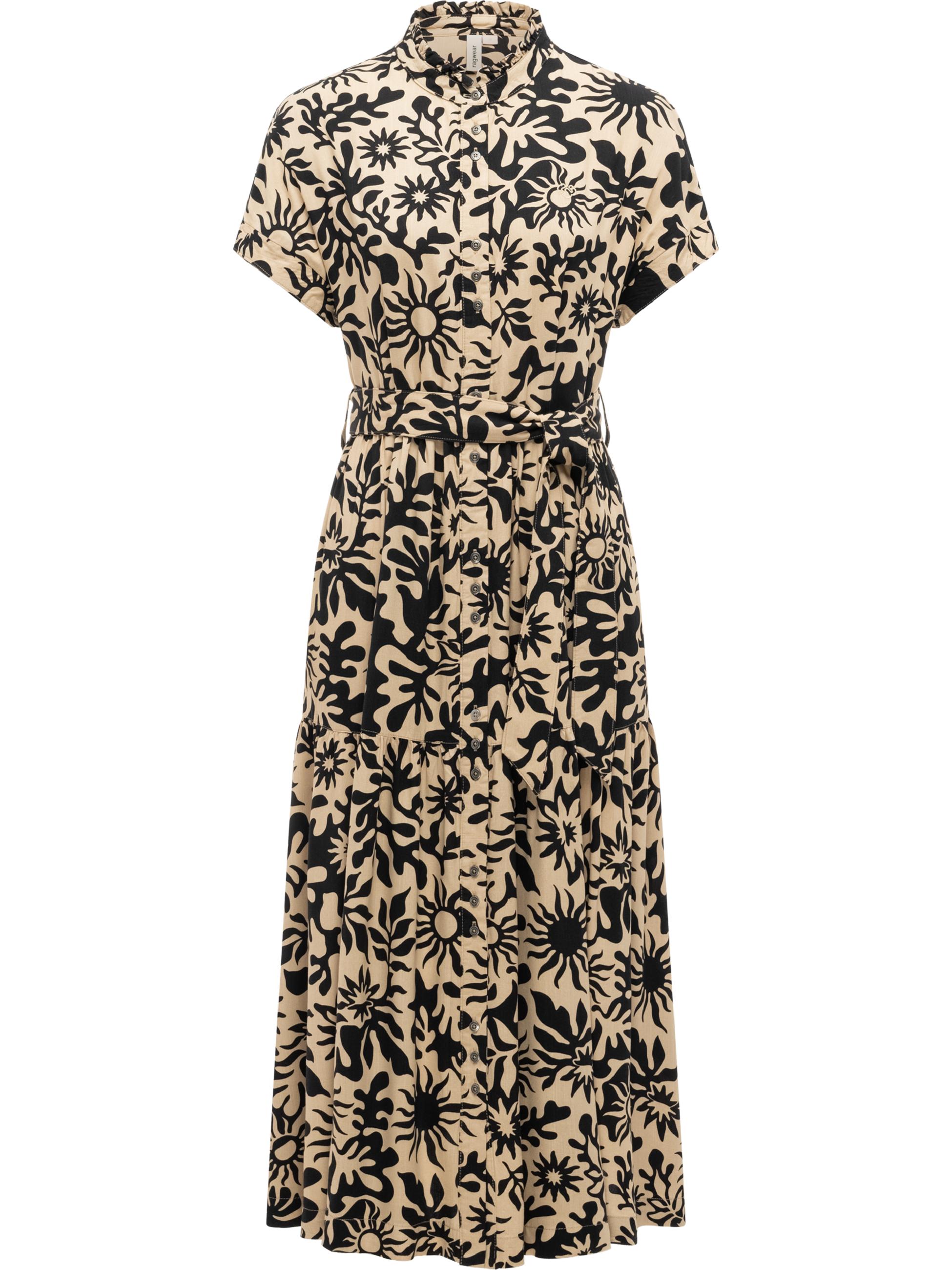 Kurzarm Sommerkleid mit Bindeband "Liora Print" Sand
