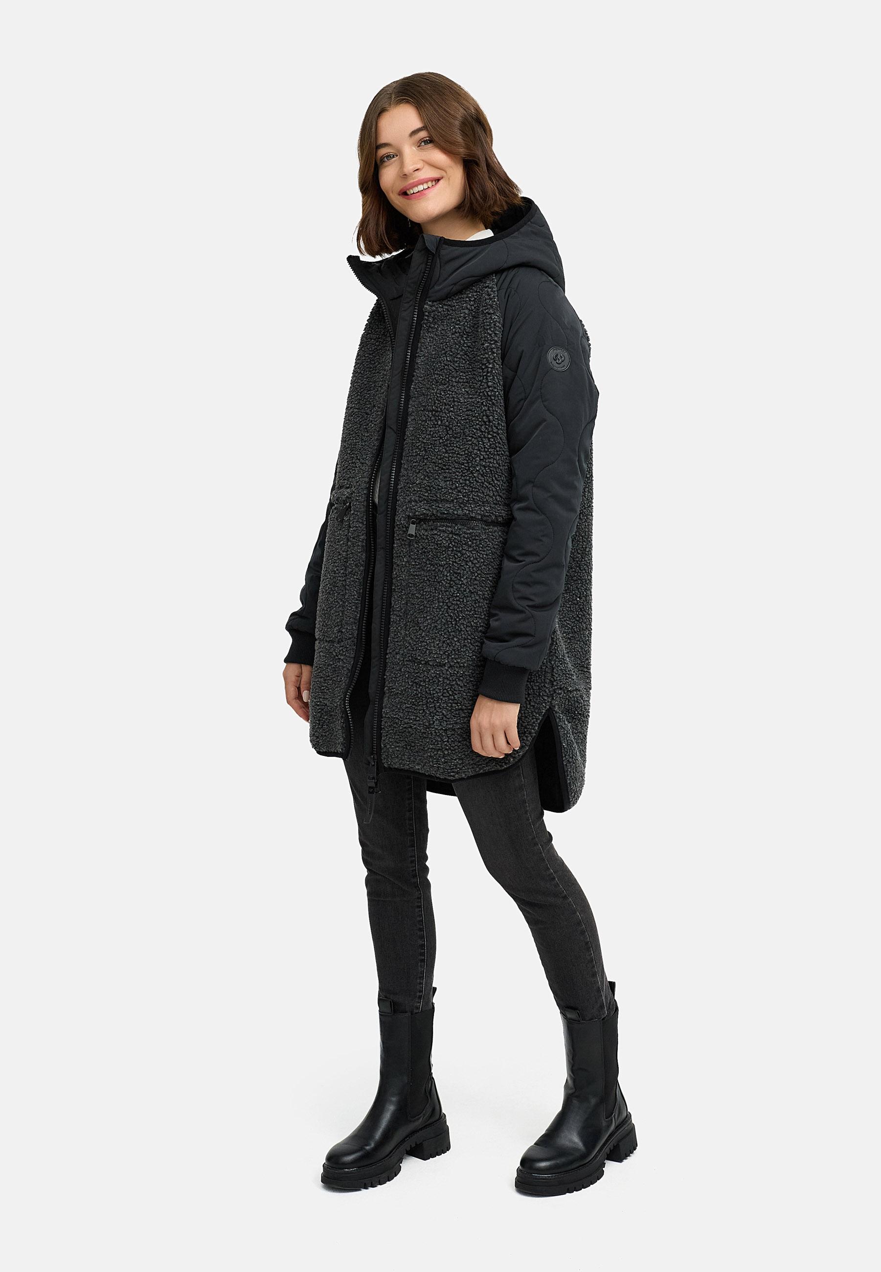 Lange Plüschjacke mit Kapuze "Longeddy" Black025