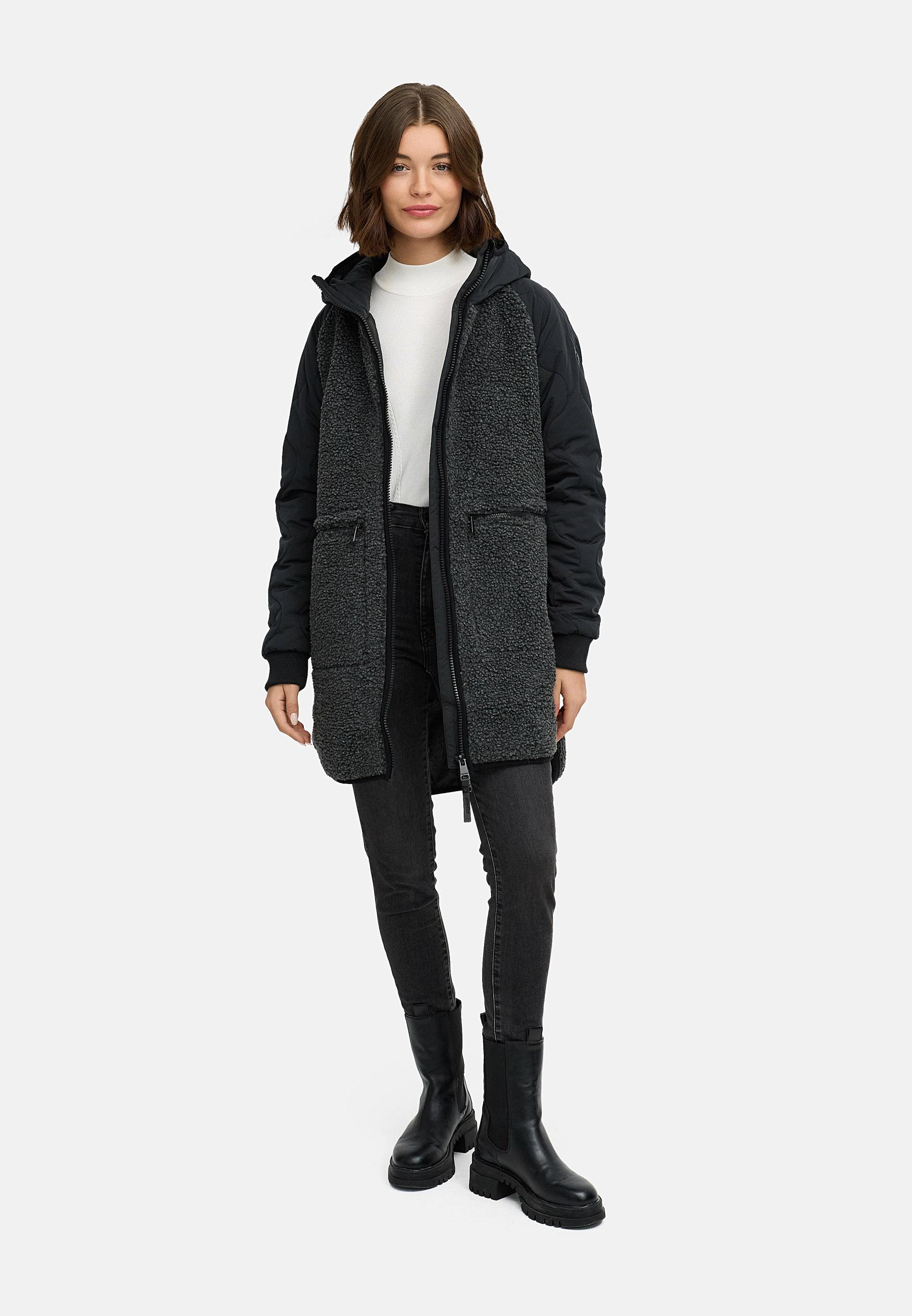 Lange Plüschjacke mit Kapuze "Longeddy" Black025