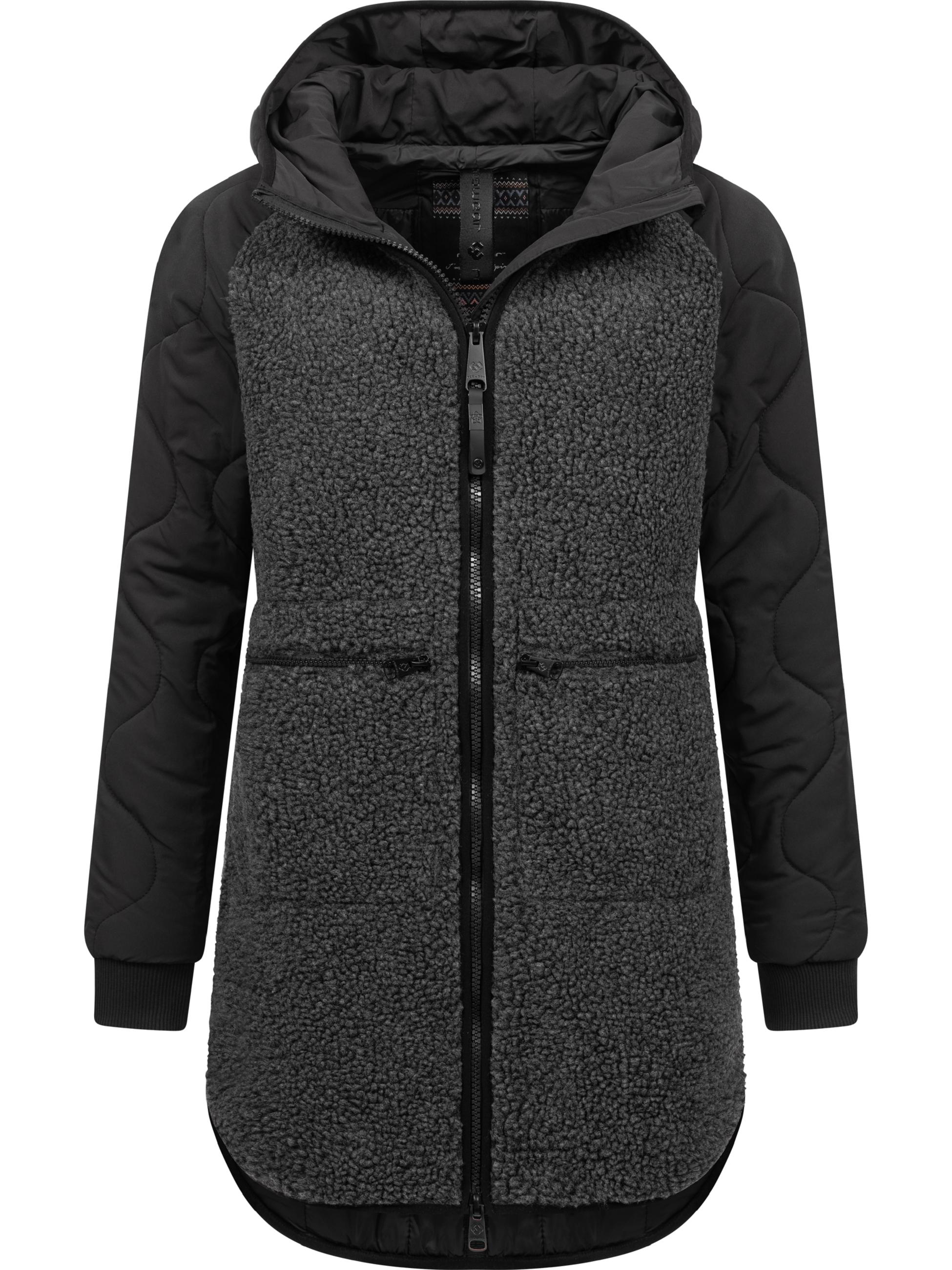 Lange Plüschjacke mit Kapuze "Longeddy" Black