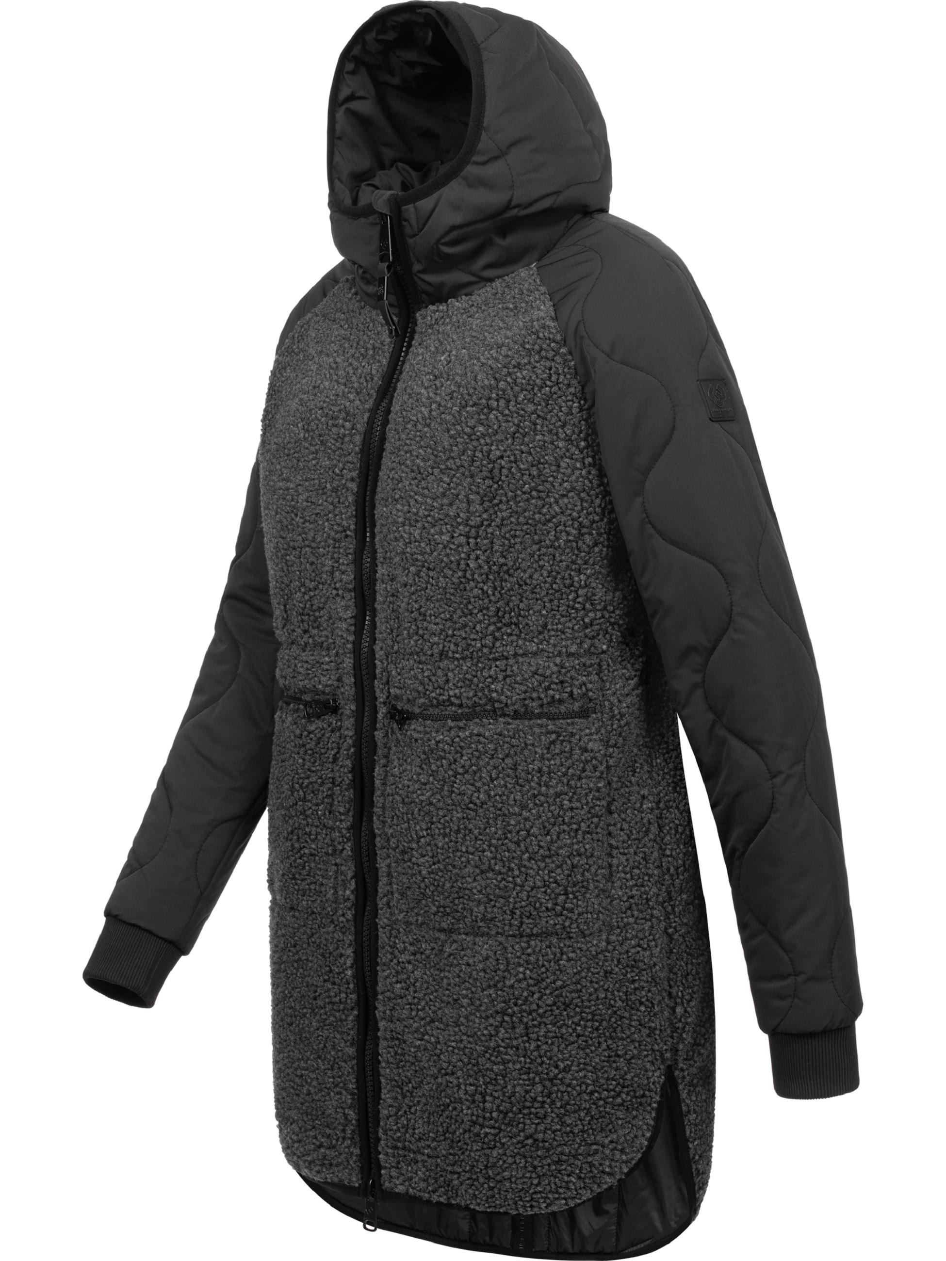 Lange Plüschjacke mit Kapuze "Longeddy" Black