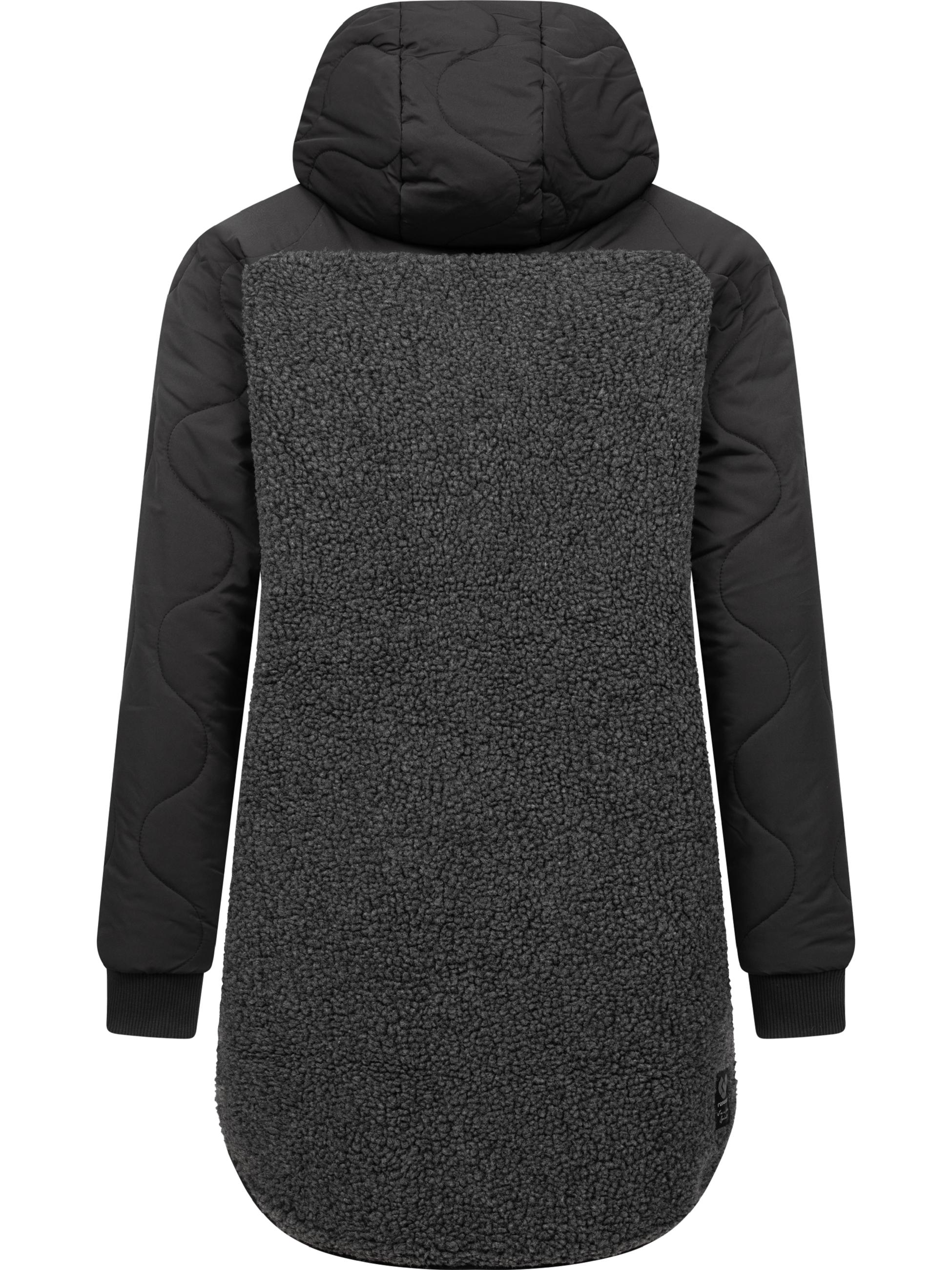 Lange Plüschjacke mit Kapuze "Longeddy" Black