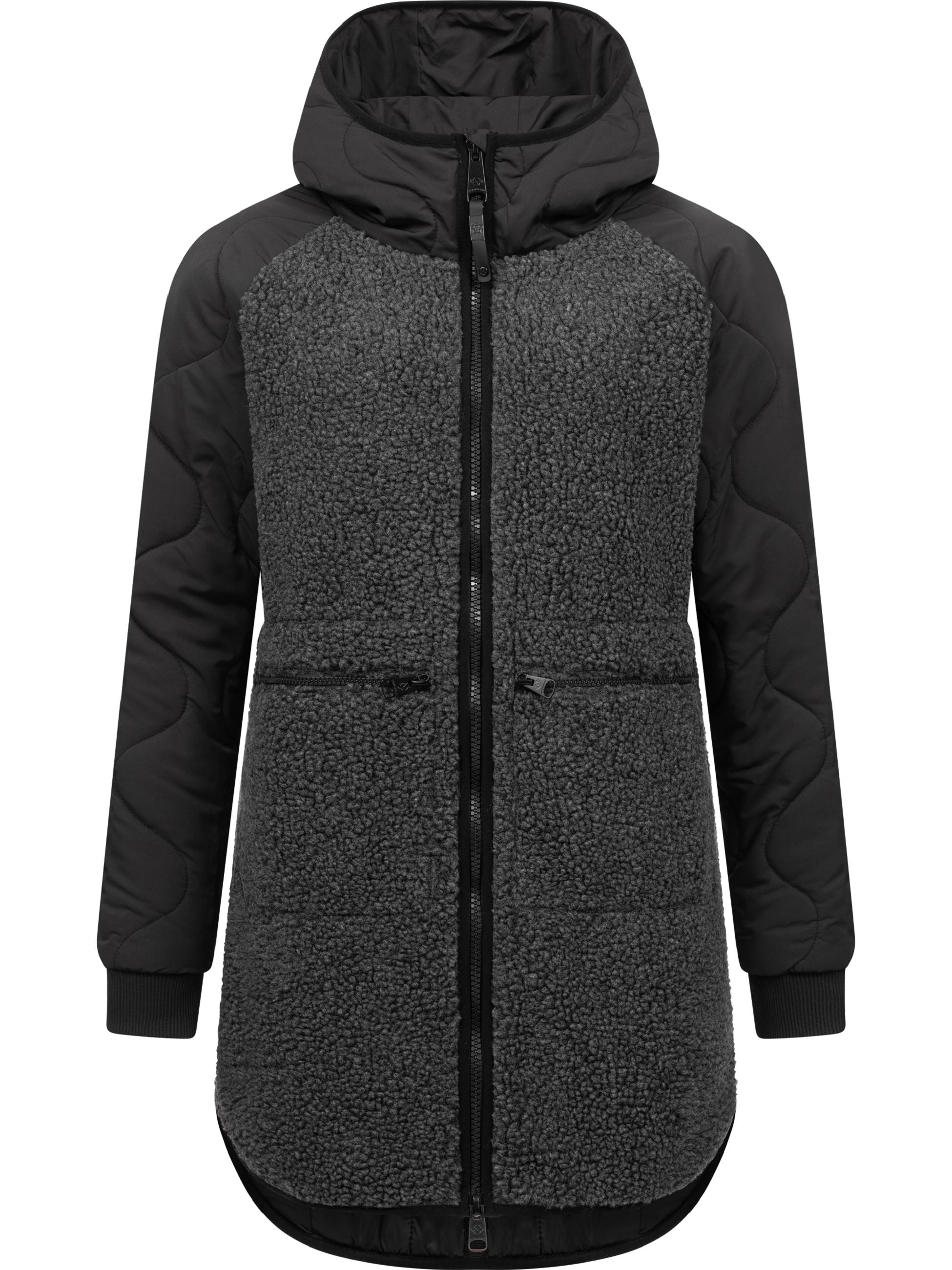 Lange Plüschjacke mit Kapuze "Longeddy" Black