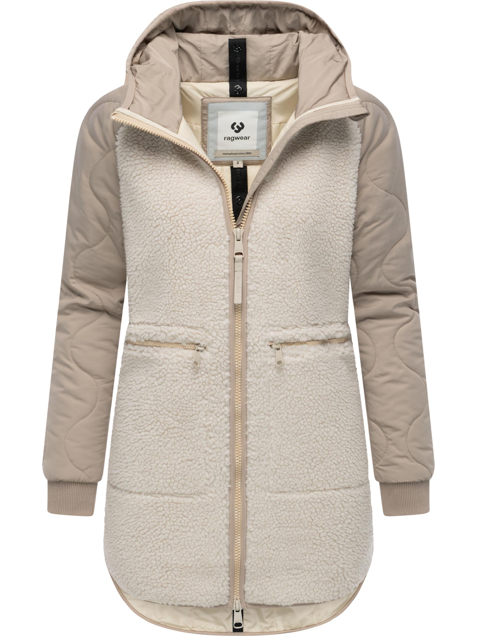 Lange Plüschjacke mit Kapuze "Longeddy" Ecru025