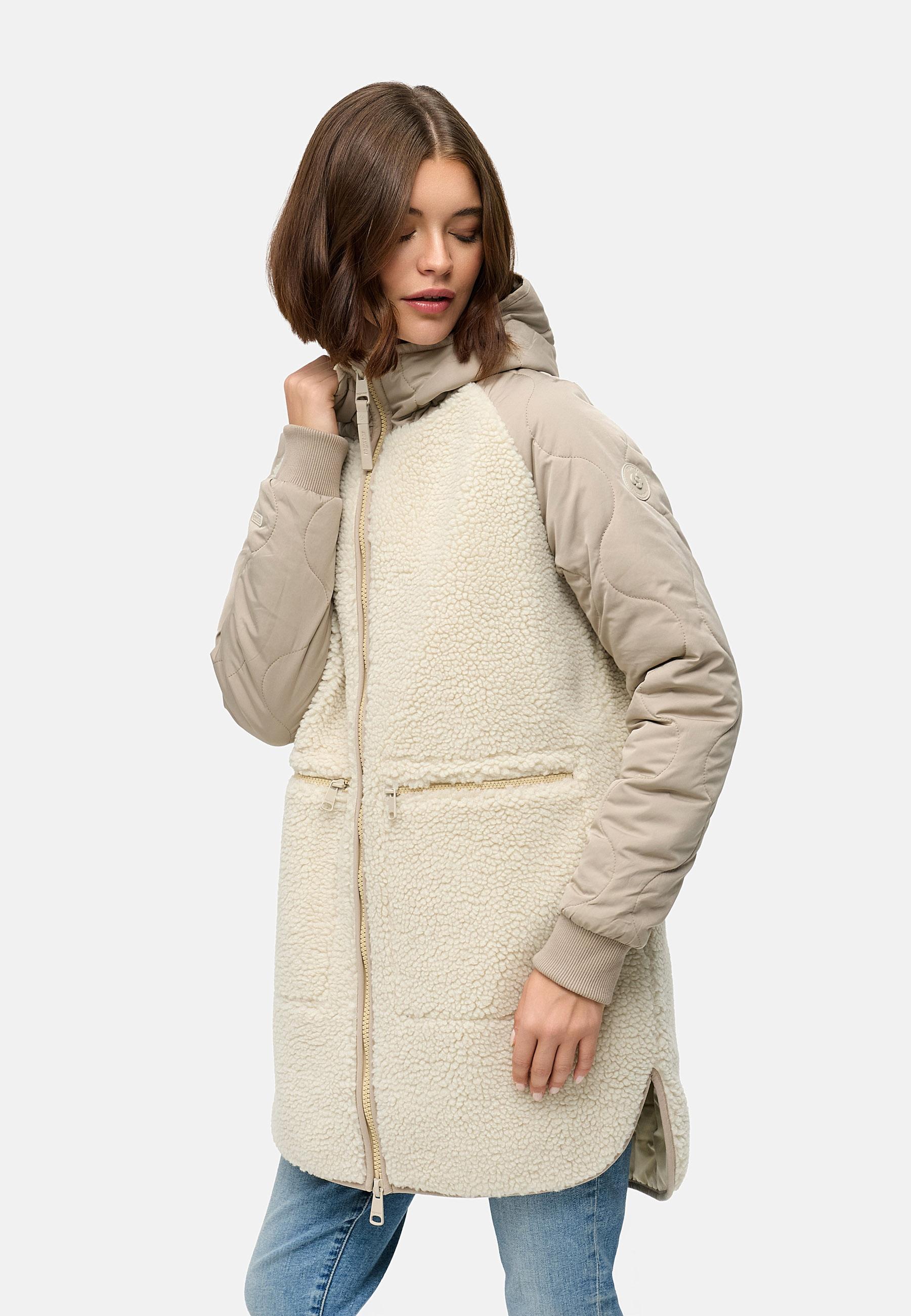 Lange Plüschjacke mit Kapuze "Longeddy" Ecru025